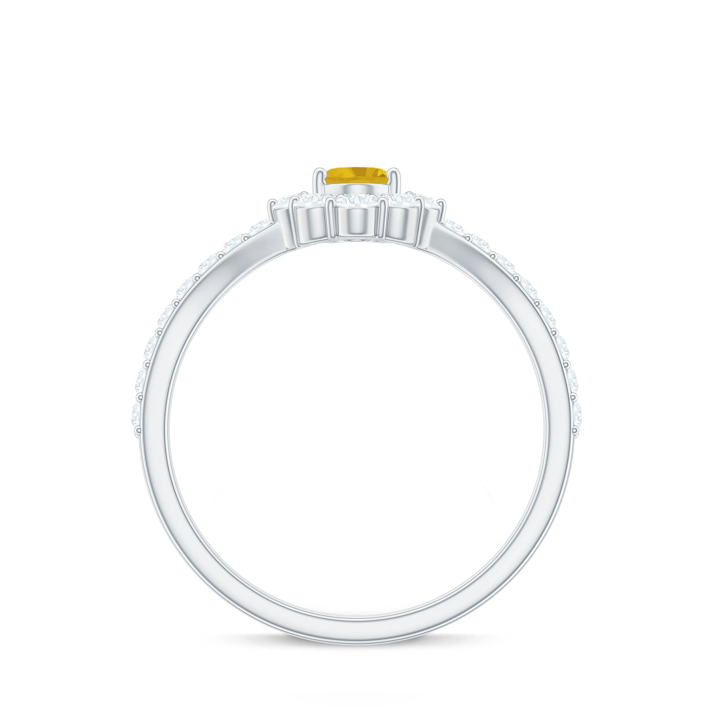 1.25 CT Oval Cut Yellow Sapphire Chevron Ring with Moissanite