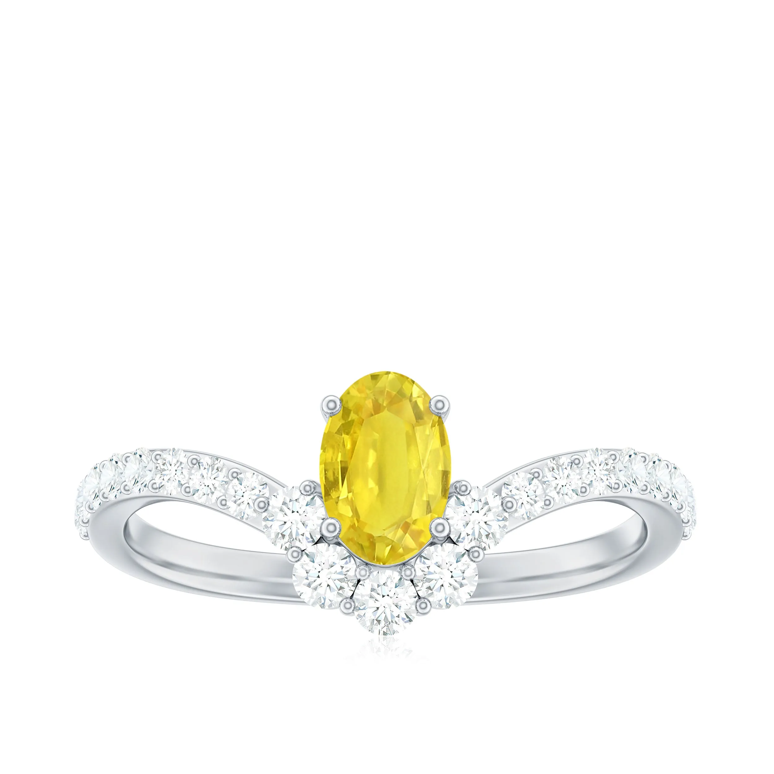 1.25 CT Oval Cut Yellow Sapphire Chevron Ring with Moissanite