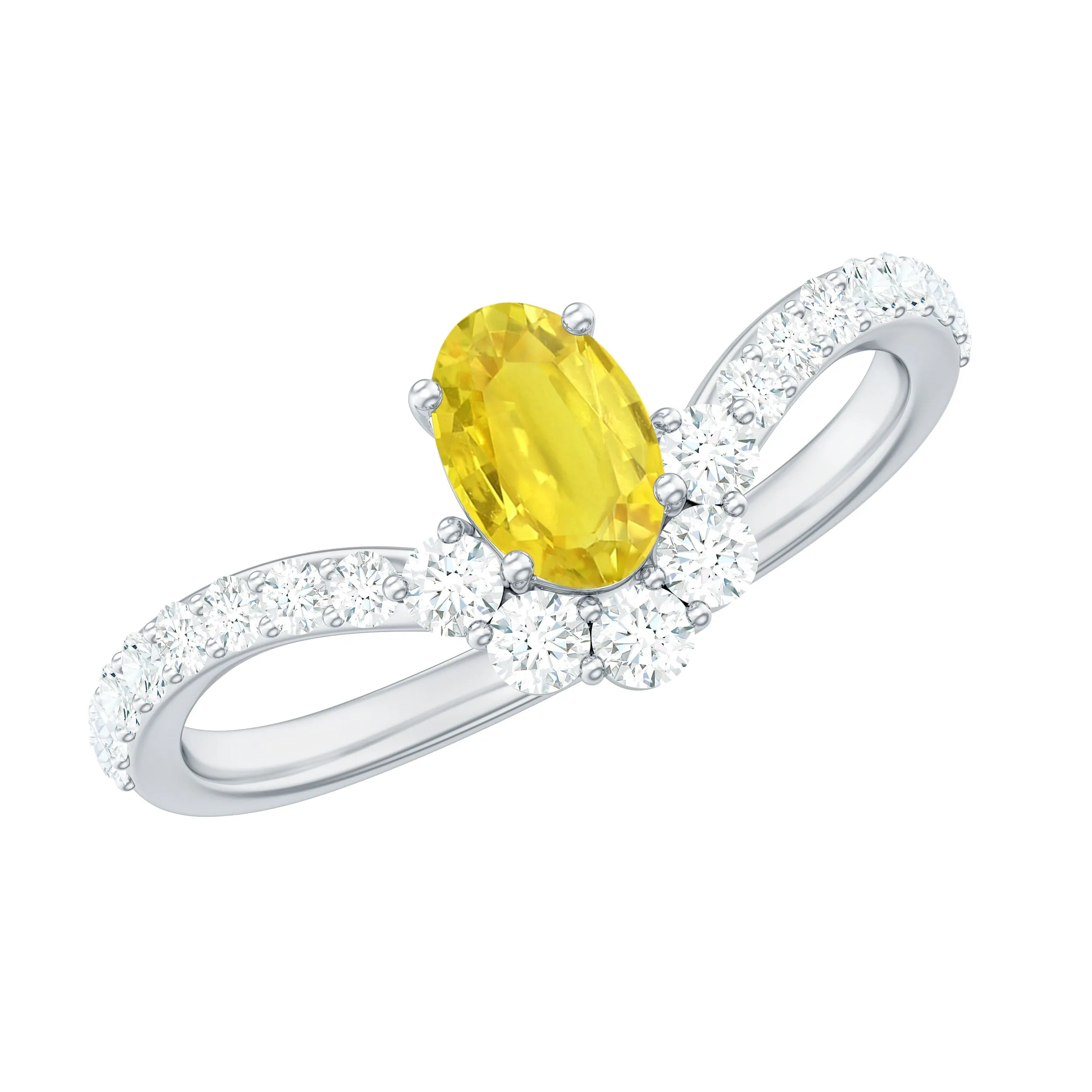 1.25 CT Oval Cut Yellow Sapphire Chevron Ring with Moissanite