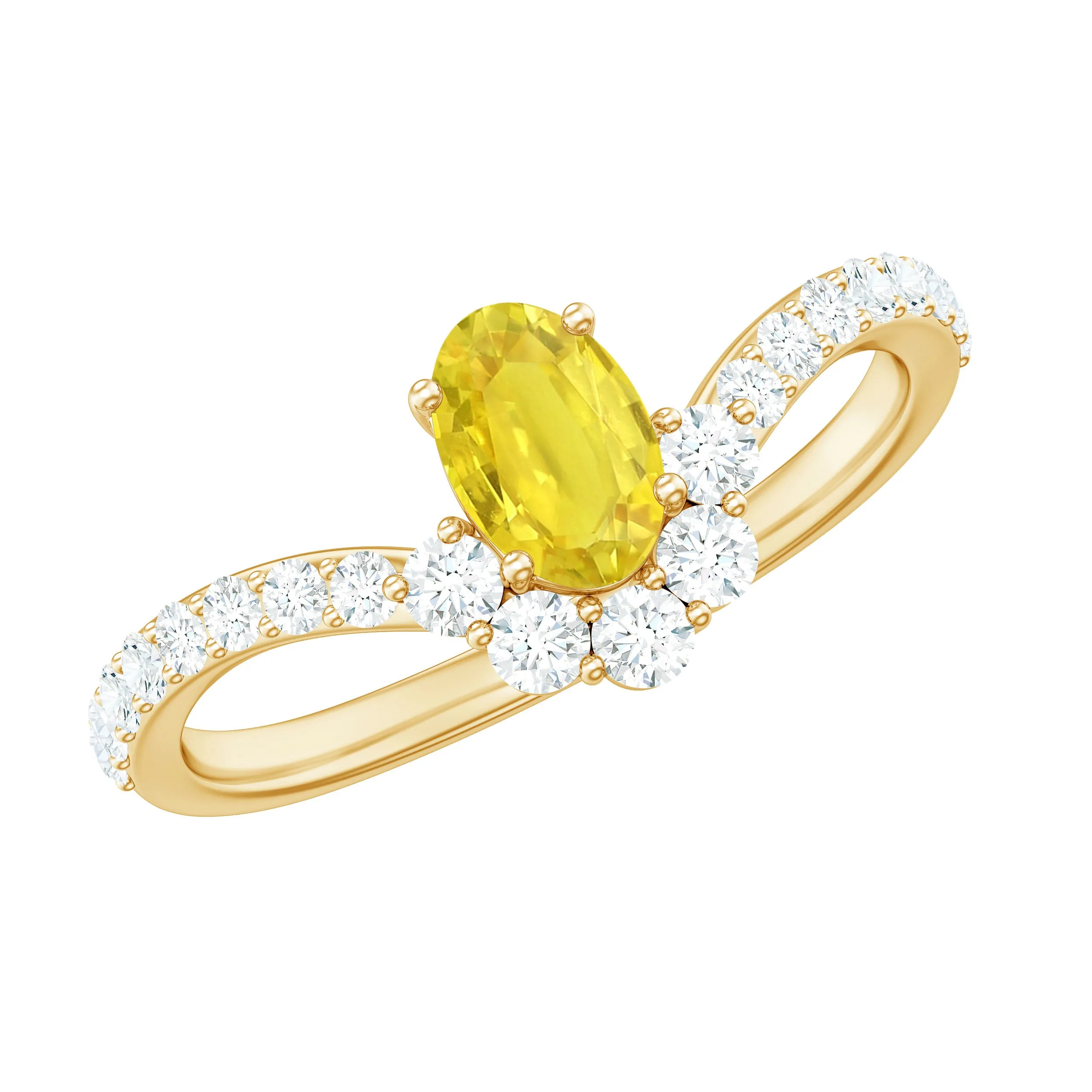 1.25 CT Oval Cut Yellow Sapphire Chevron Ring with Moissanite