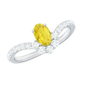1.25 CT Oval Cut Yellow Sapphire Chevron Ring with Moissanite