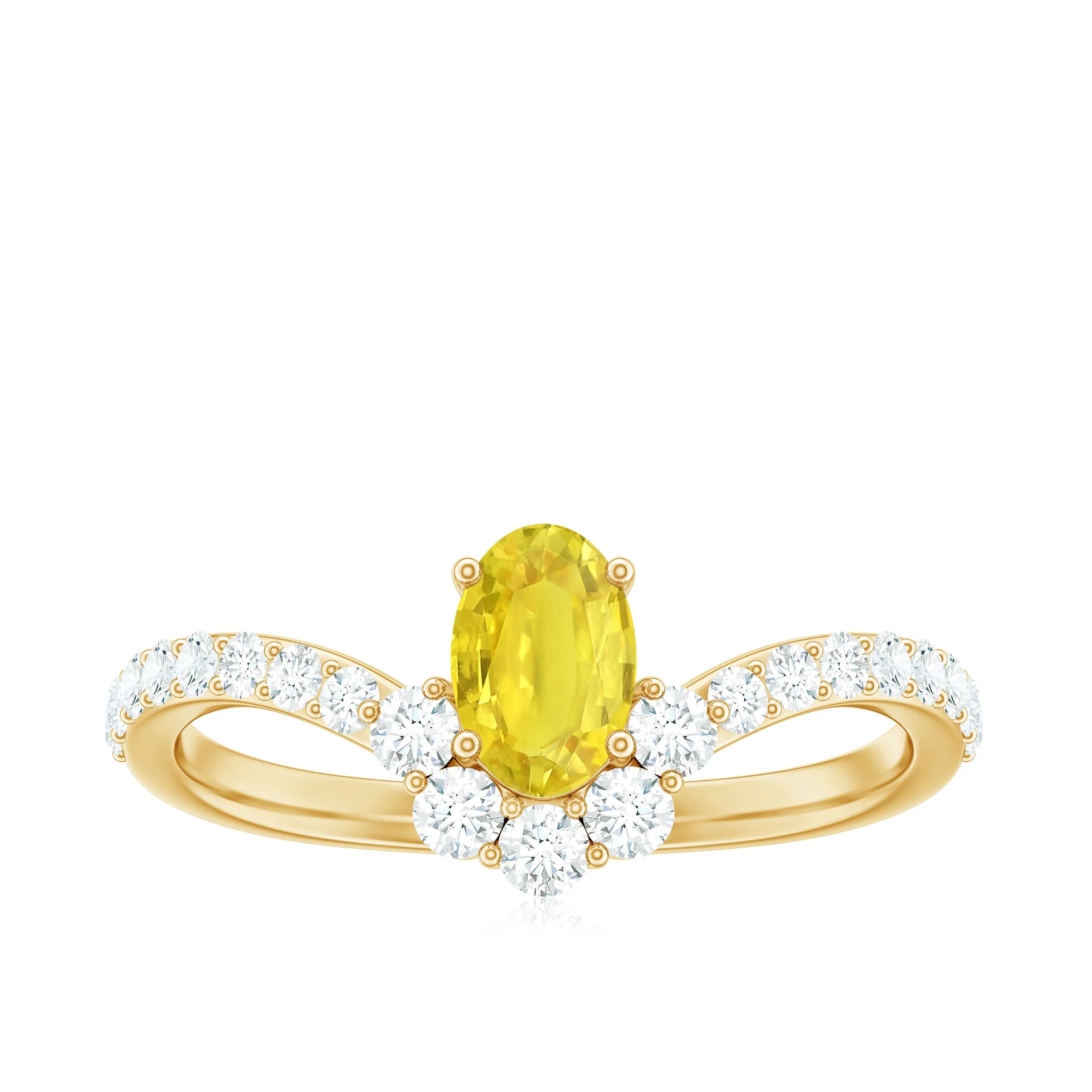1.25 CT Oval Cut Yellow Sapphire Chevron Ring with Moissanite