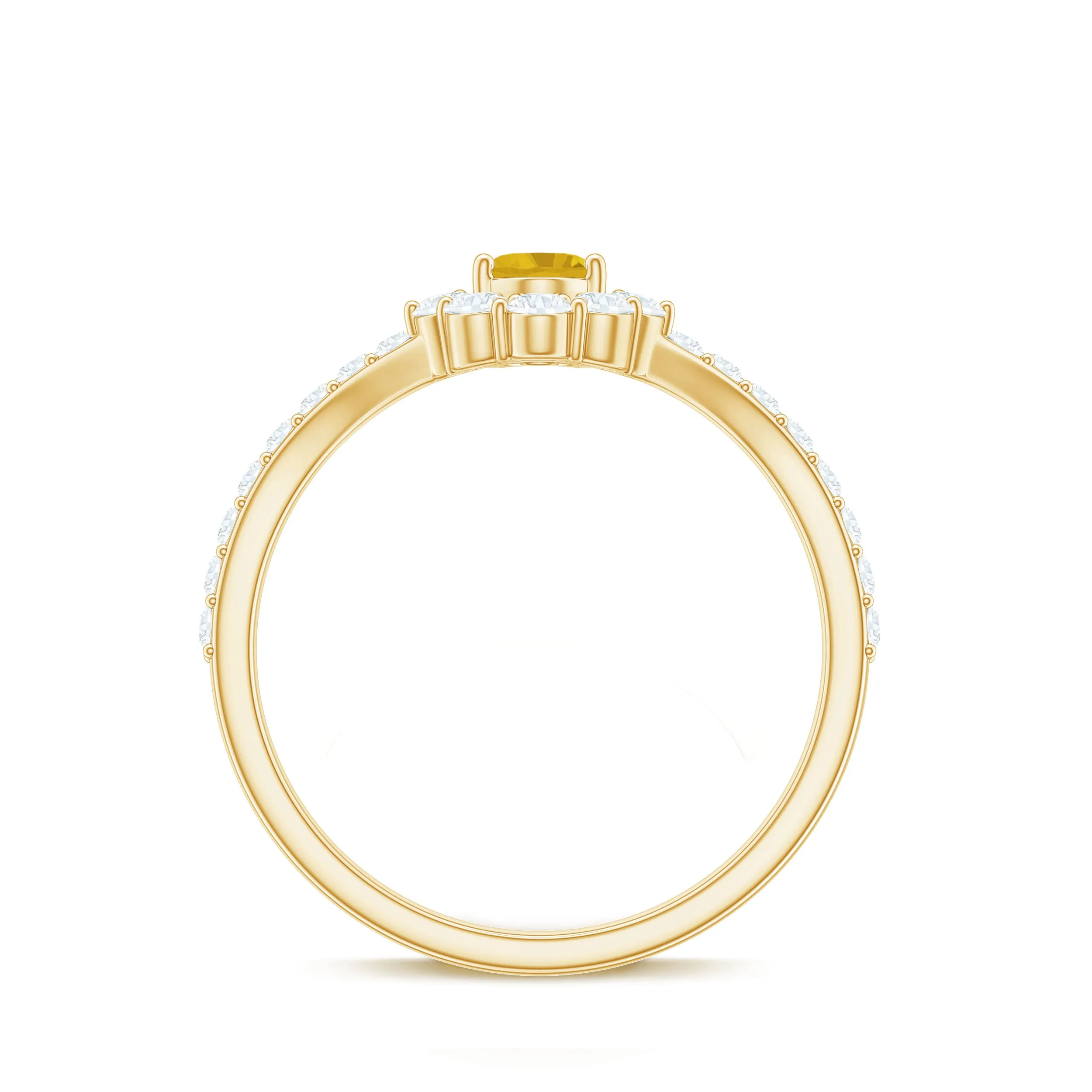 1.25 CT Oval Cut Yellow Sapphire Chevron Ring with Moissanite
