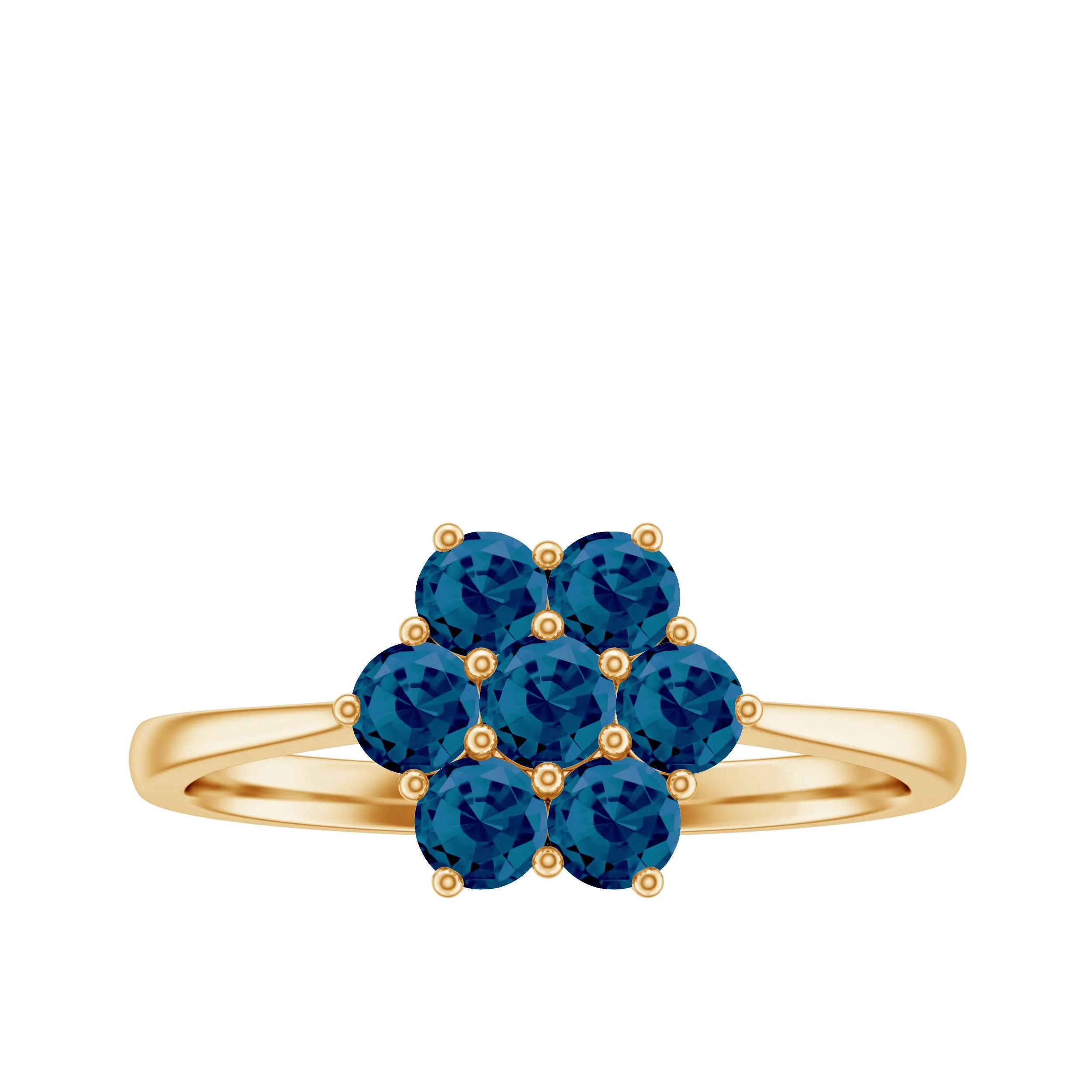 1.25 CT Round Shape London Blue Topaz Cluster Flower Ring
