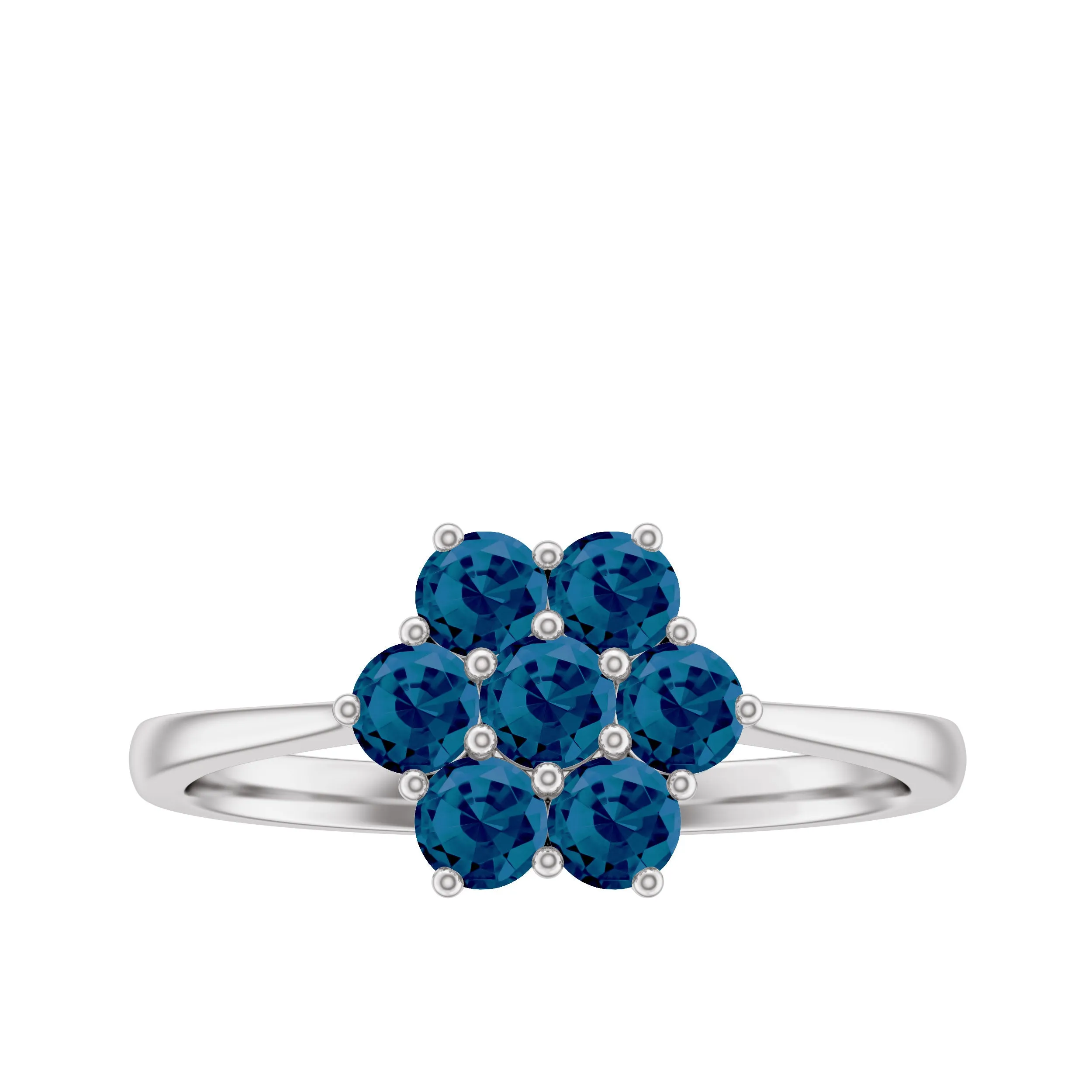 1.25 CT Round Shape London Blue Topaz Cluster Flower Ring