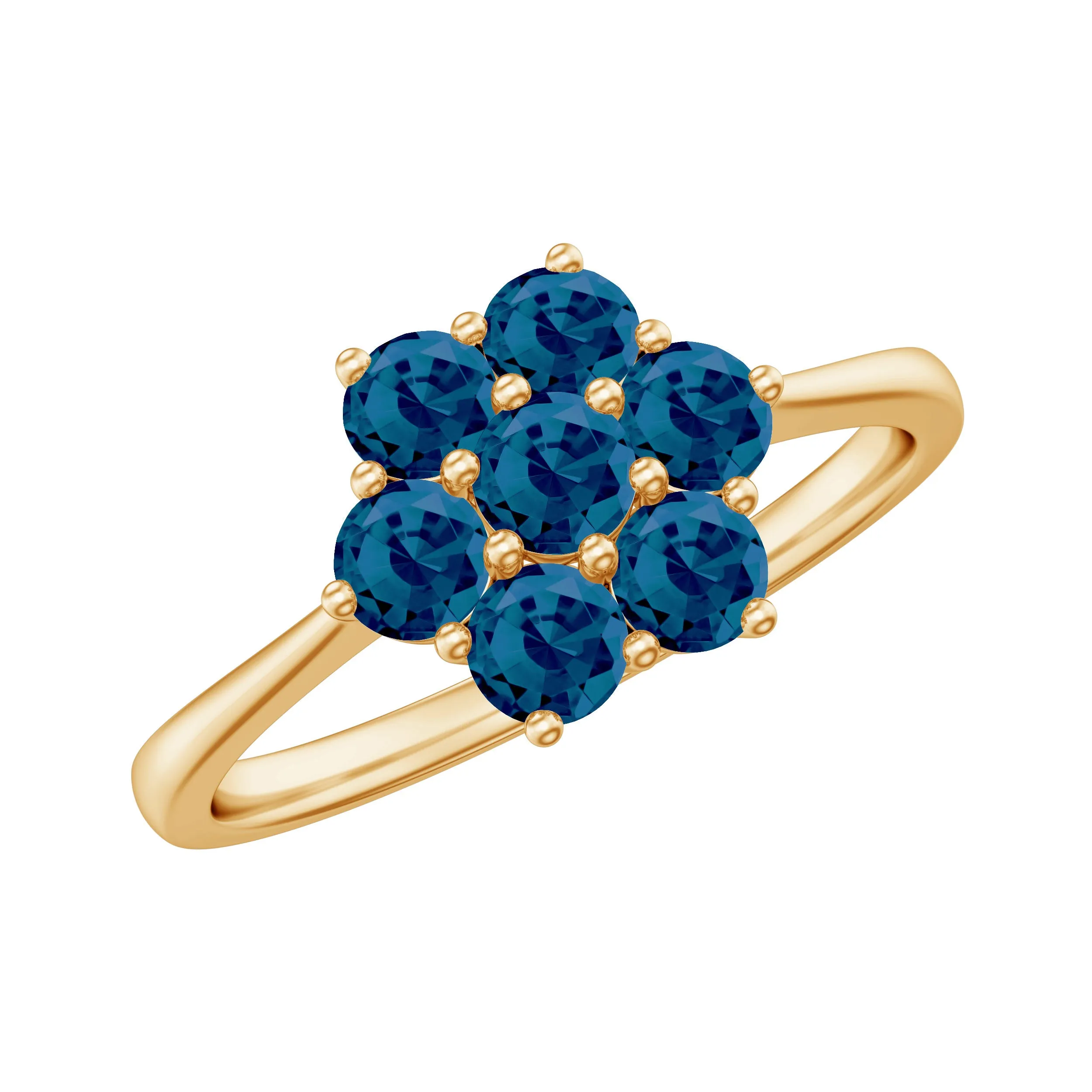 1.25 CT Round Shape London Blue Topaz Cluster Flower Ring