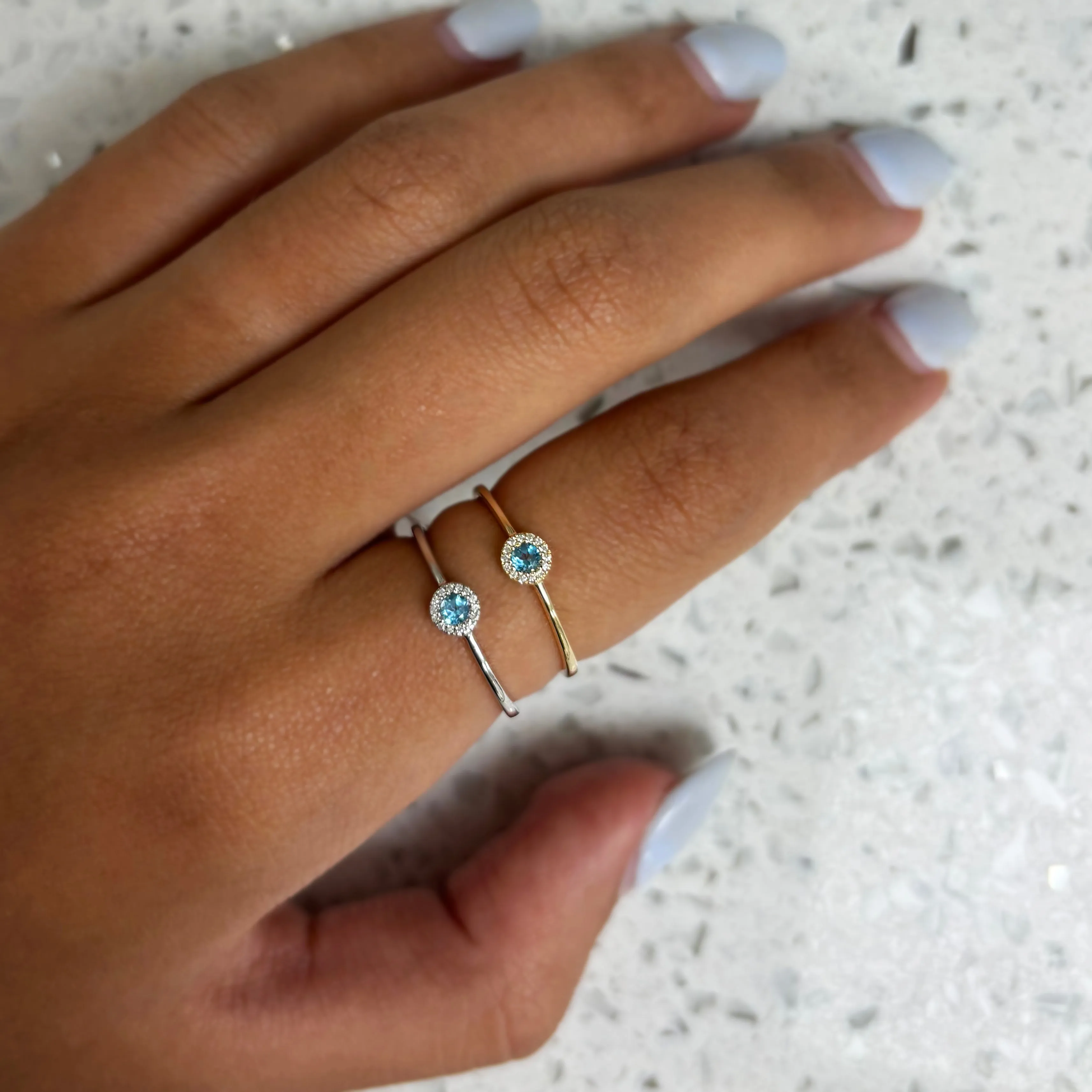 14K Gold Diamond & Blue Topaz Ring