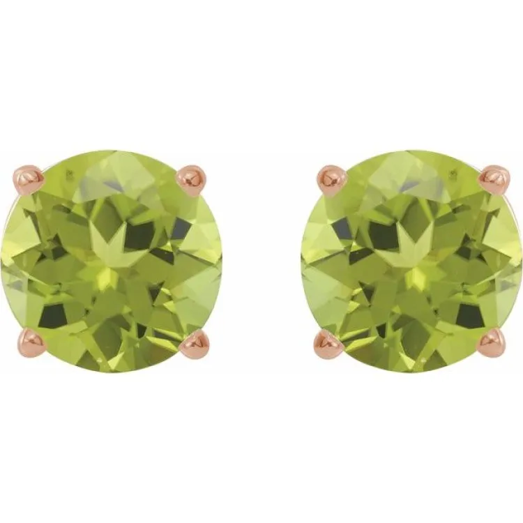 14K Rose 7 mm Natural Peridot Stud Earrings