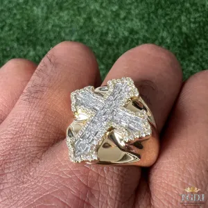 14k Yellow Gold Cross Diamond Ring,  HipHop Ring, Custom Mens Ring, Solid Gold (0.95ct, GH Color, I1-I2 Clarity)