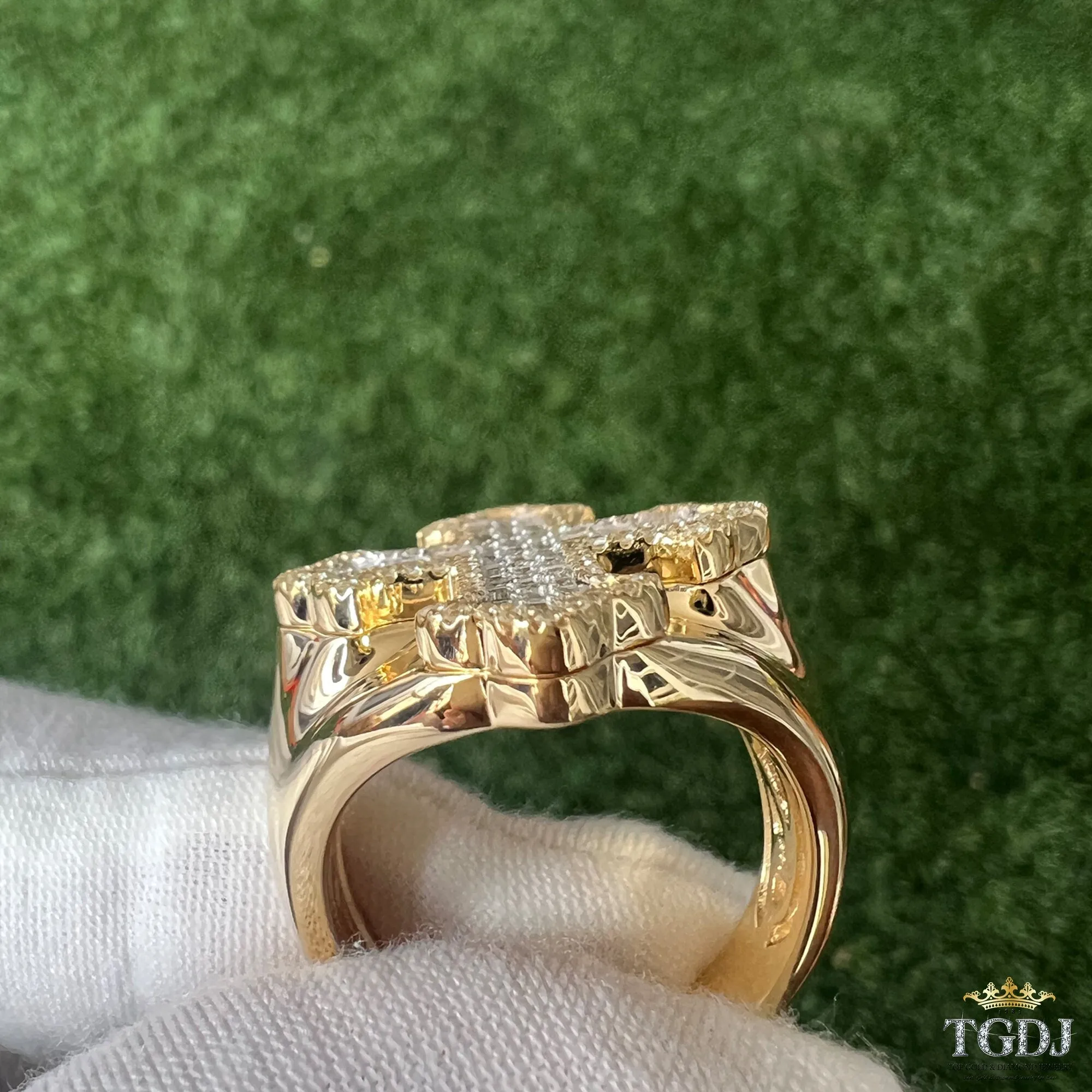 14k Yellow Gold Cross Diamond Ring,  HipHop Ring, Custom Mens Ring, Solid Gold (0.95ct, GH Color, I1-I2 Clarity)