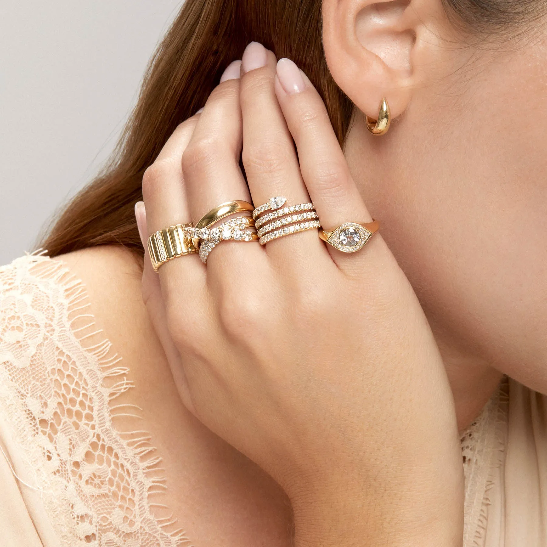 14KT Rose Gold Topaz Diamond Evil Eye Signet Ring