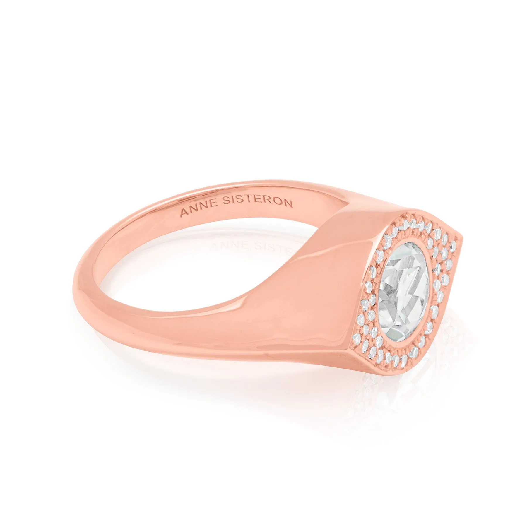 14KT Rose Gold Topaz Diamond Evil Eye Signet Ring
