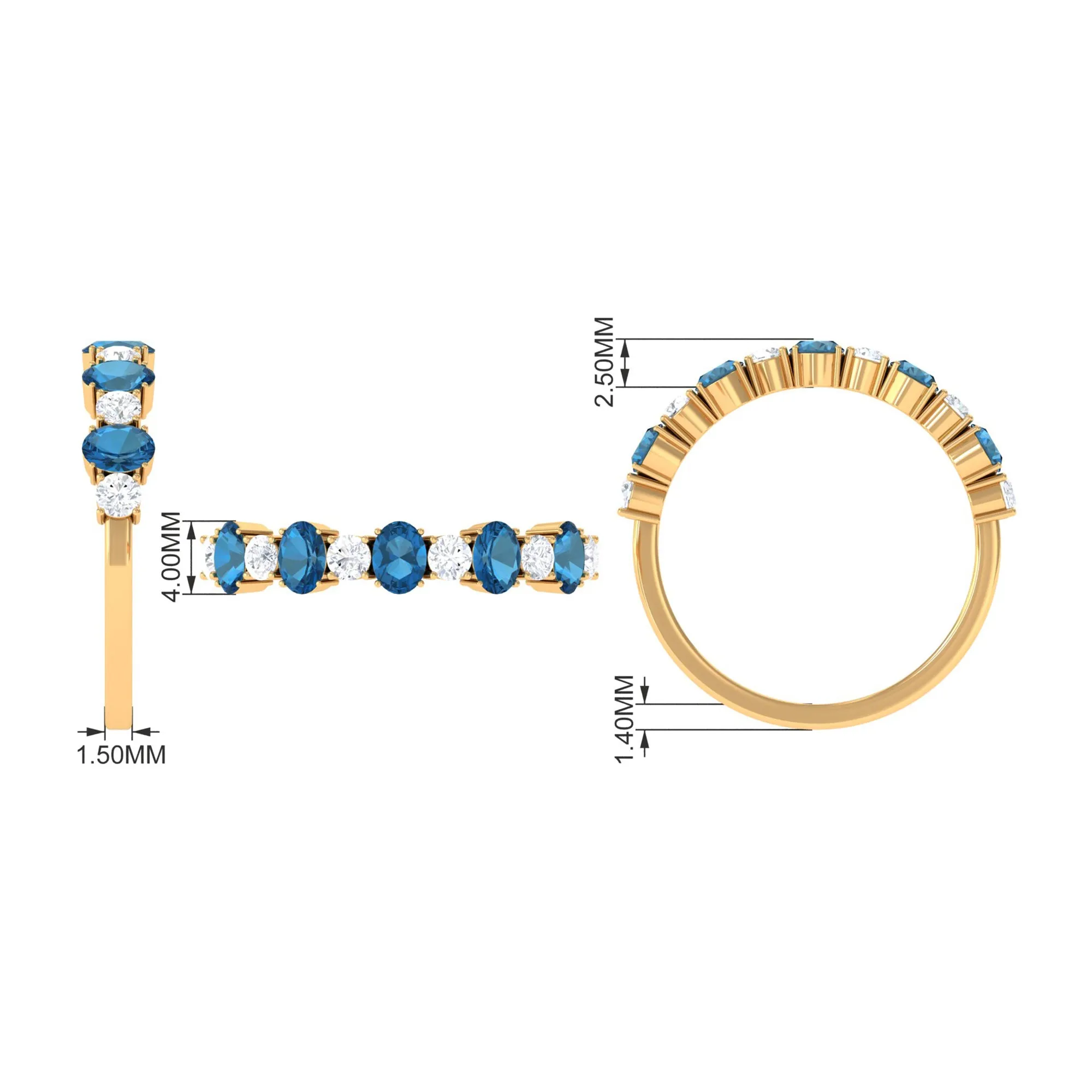 1.50 CT Alternate London Blue Topaz and Diamond Half Eternity Ring