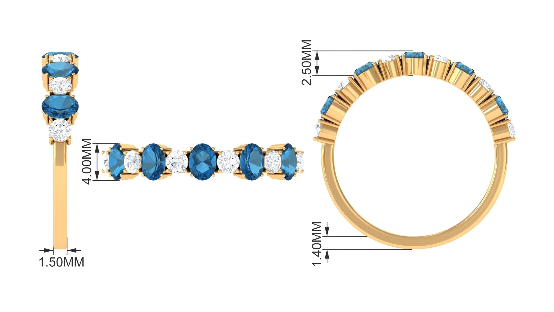 1.50 CT Alternate London Blue Topaz and Diamond Half Eternity Ring