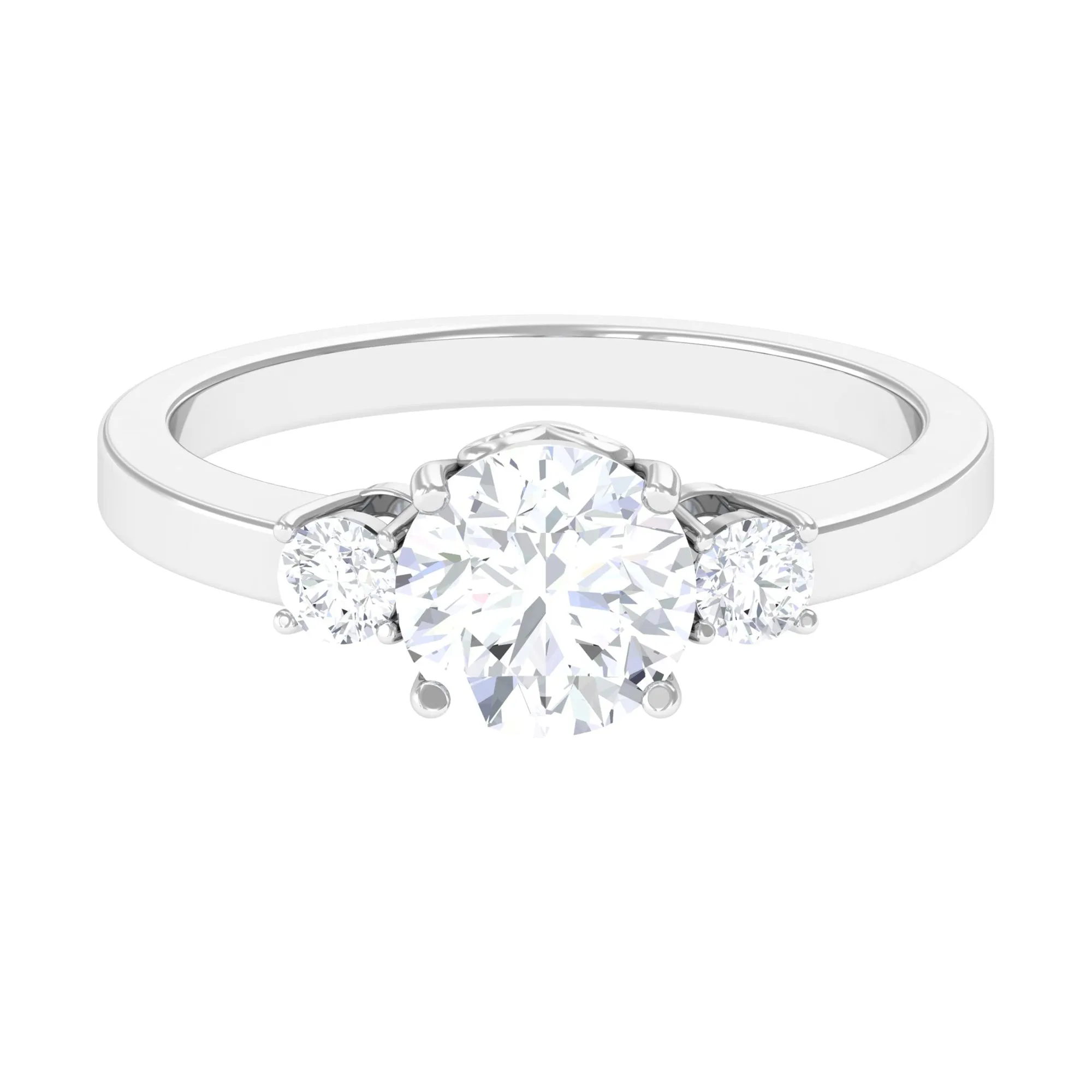 1.50 CT Round Zircon Three Stone Engagement Ring in Gold