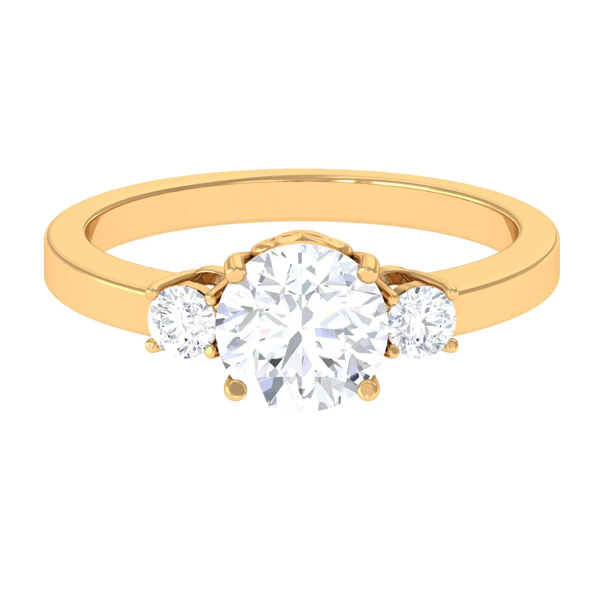 1.50 CT Round Zircon Three Stone Engagement Ring in Gold