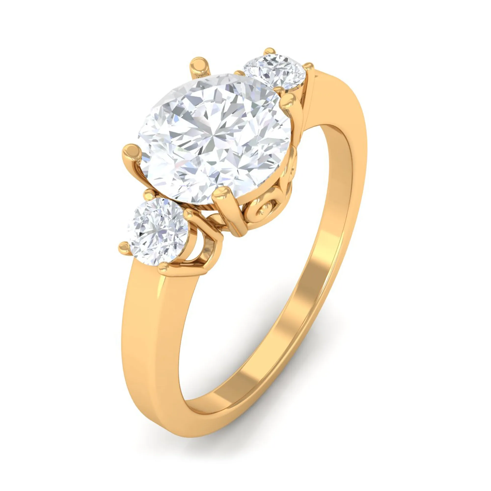 1.50 CT Round Zircon Three Stone Engagement Ring in Gold