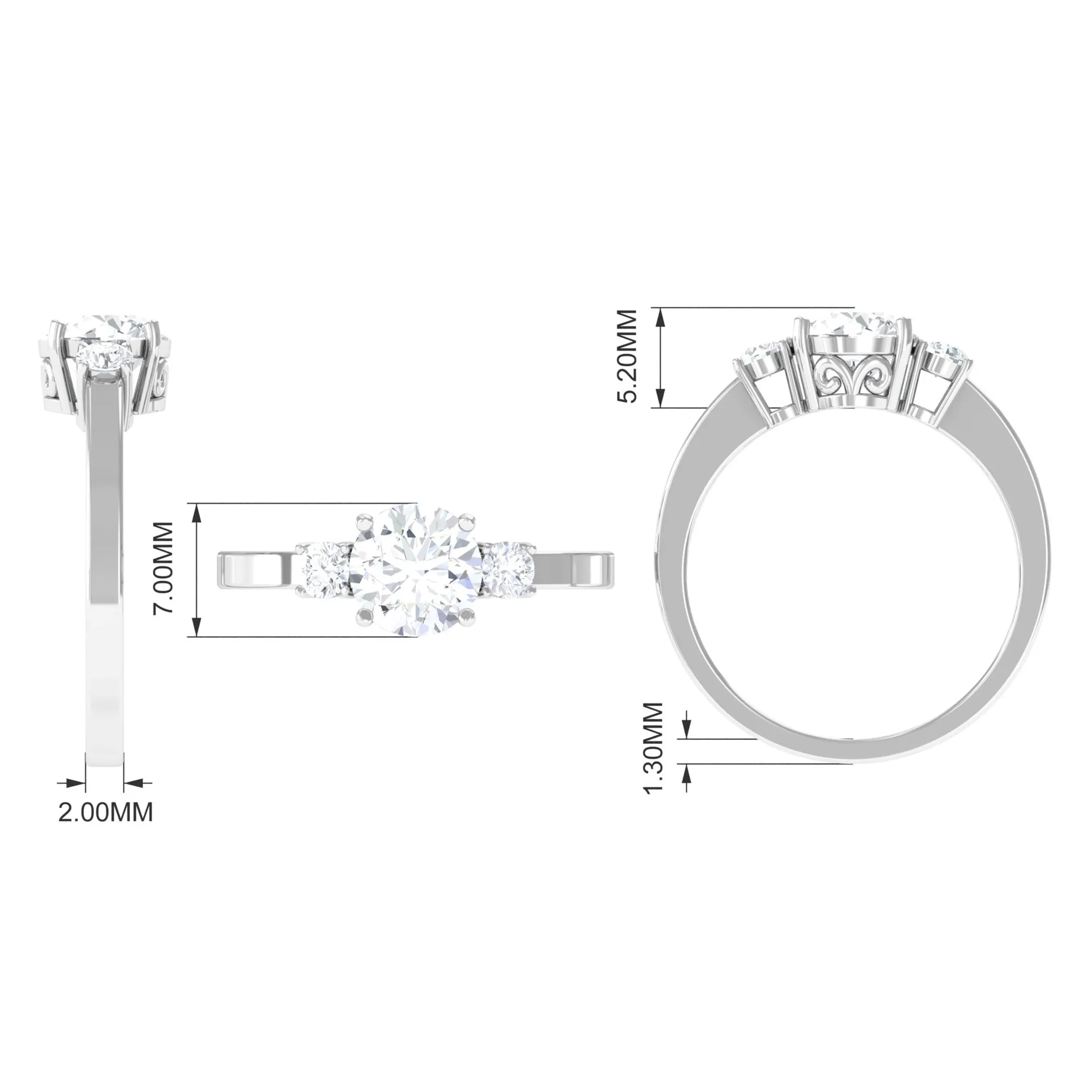 1.50 CT Round Zircon Three Stone Engagement Ring in Gold
