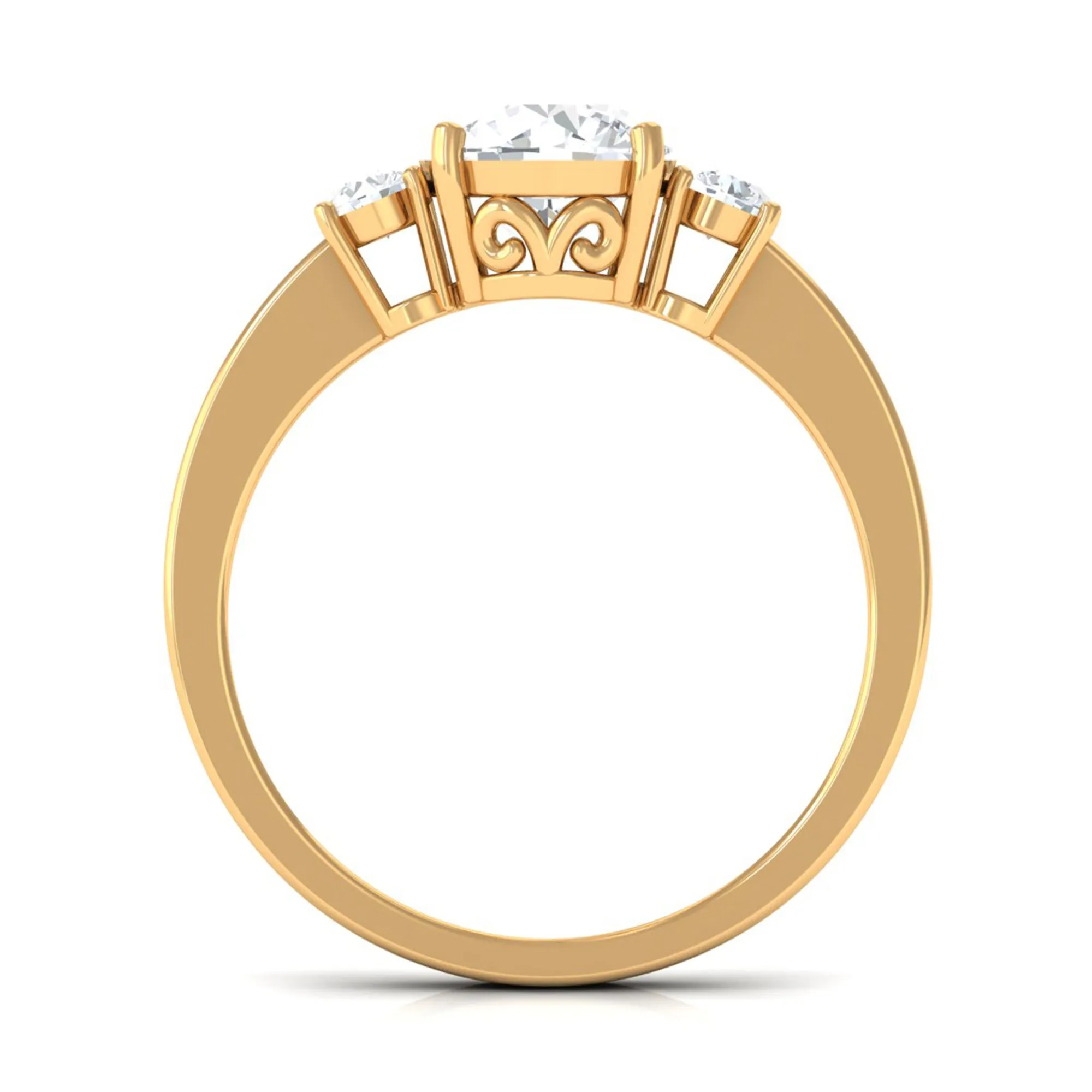 1.50 CT Round Zircon Three Stone Engagement Ring in Gold