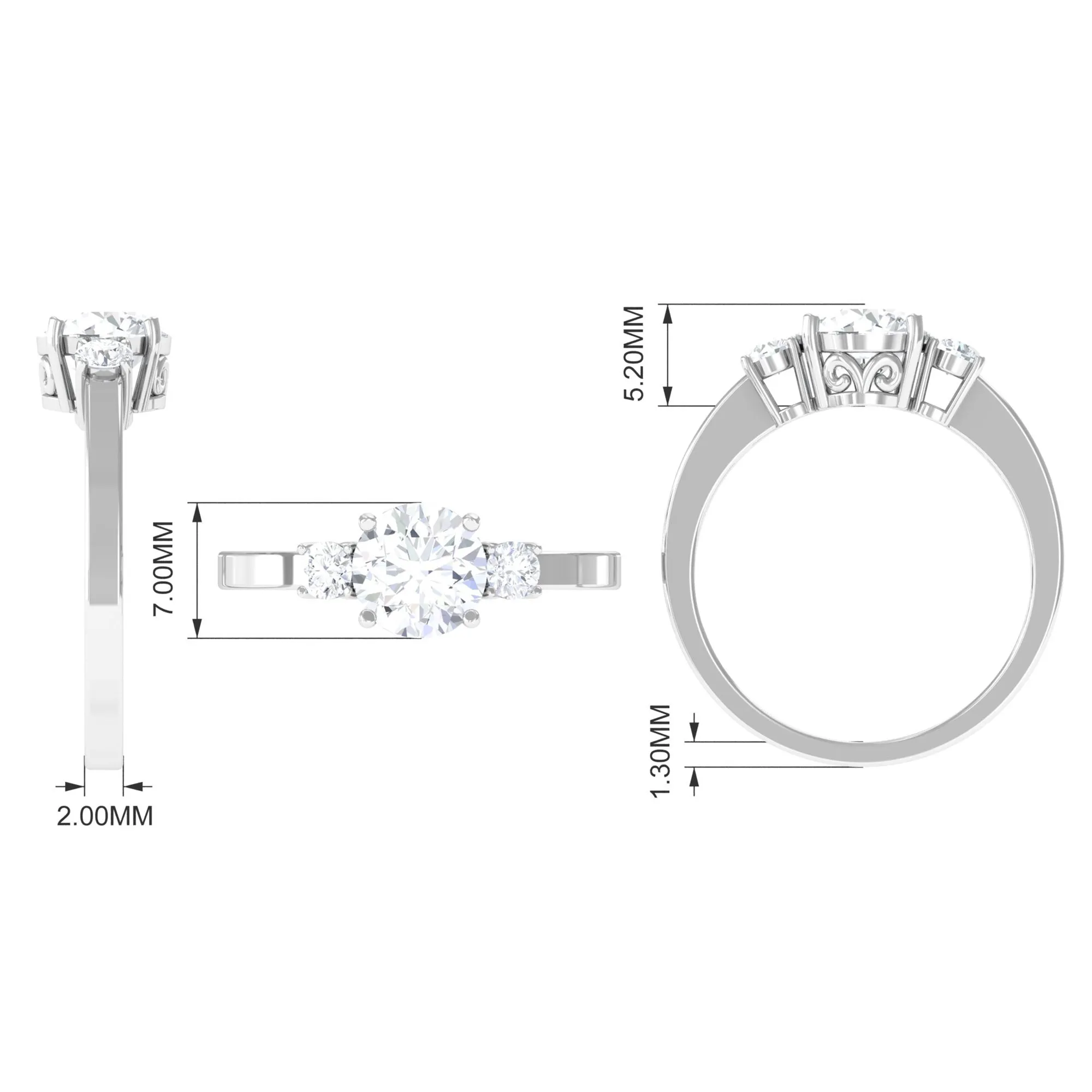 1.50 CT Round Zircon Three Stone Engagement Ring in Gold