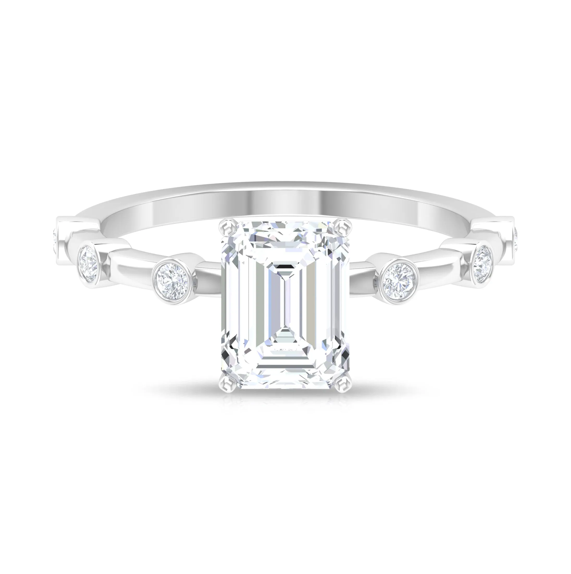 1.75 CT Octagon Cut Solitaire Moissanite Ring with Spaced Accent