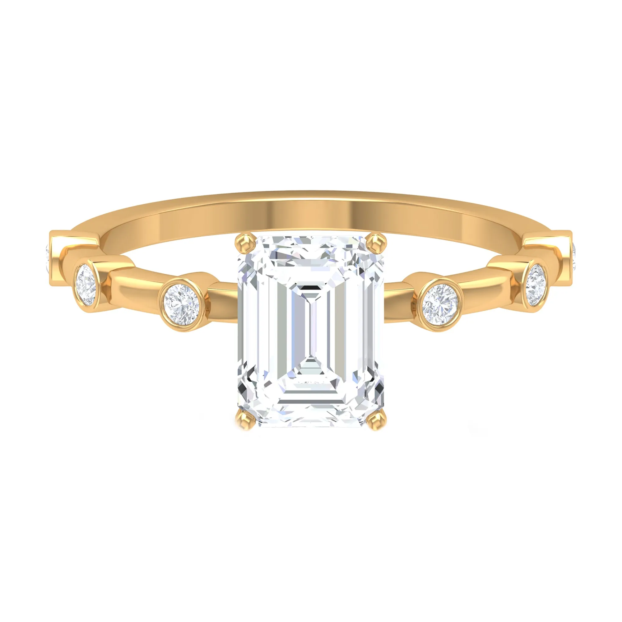 1.75 CT Octagon Cut Solitaire Moissanite Ring with Spaced Accent