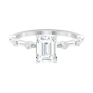 1.75 CT Octagon Cut Solitaire Moissanite Ring with Spaced Accent