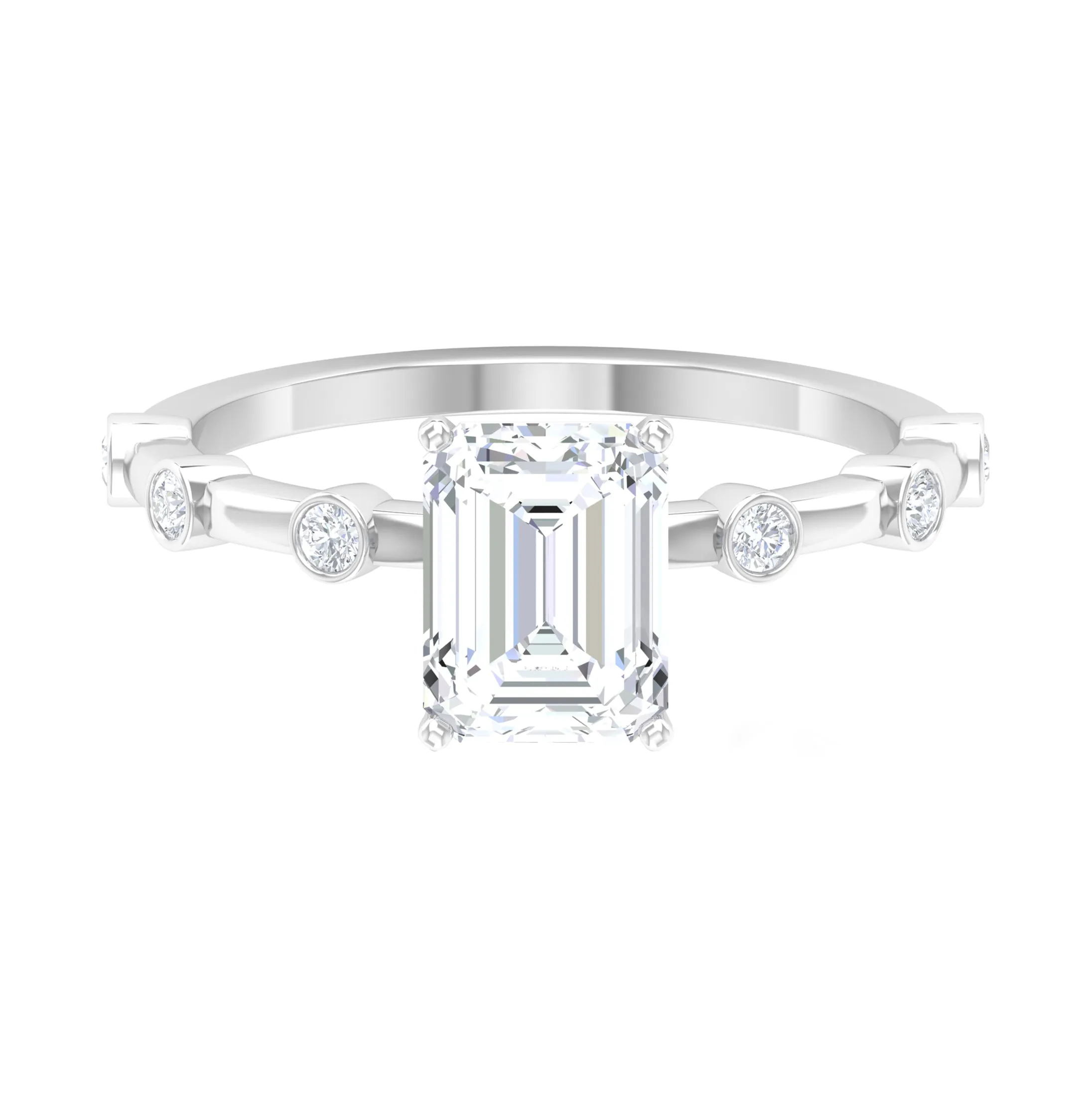 1.75 CT Octagon Cut Solitaire Moissanite Ring with Spaced Accent