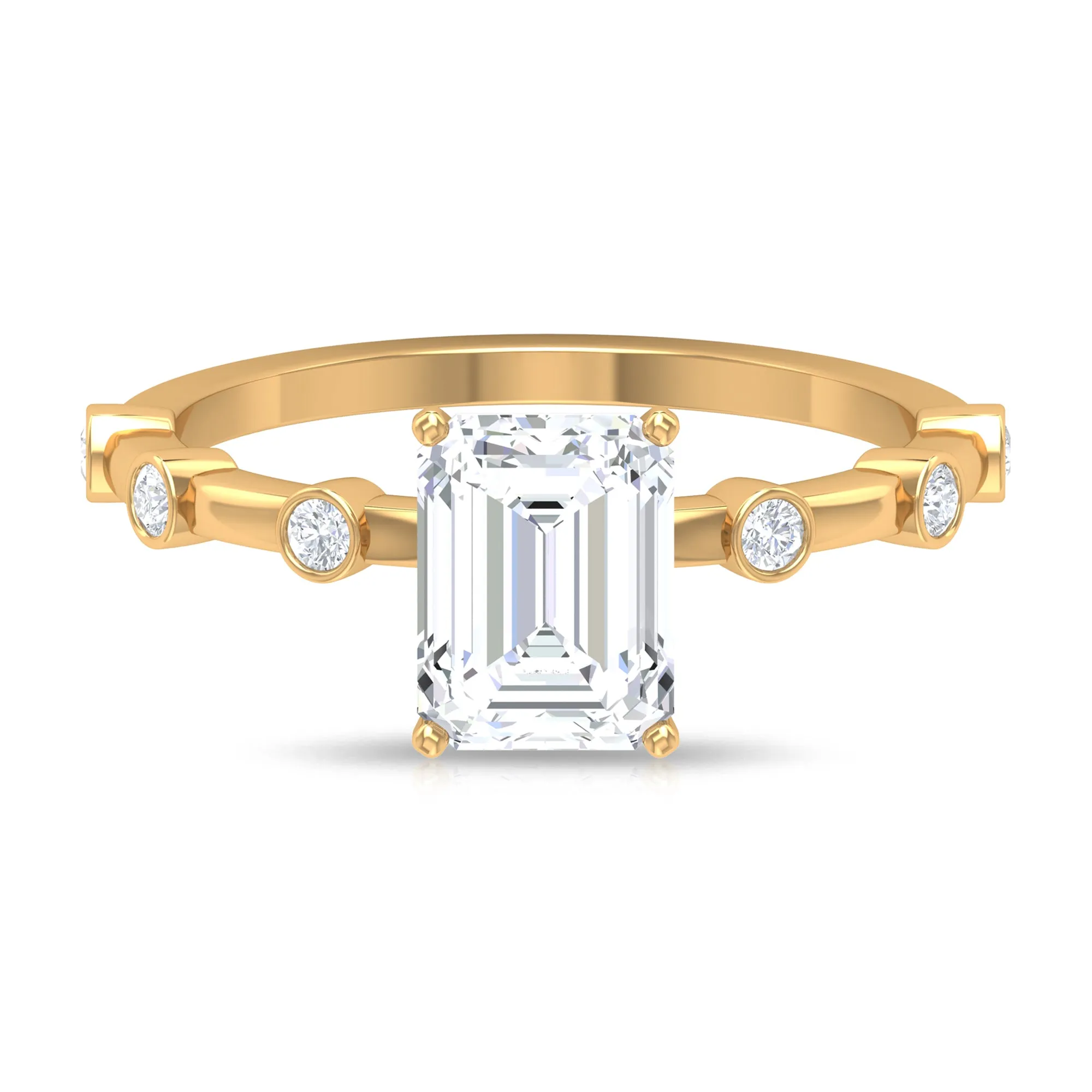 1.75 CT Octagon Cut Solitaire Moissanite Ring with Spaced Accent