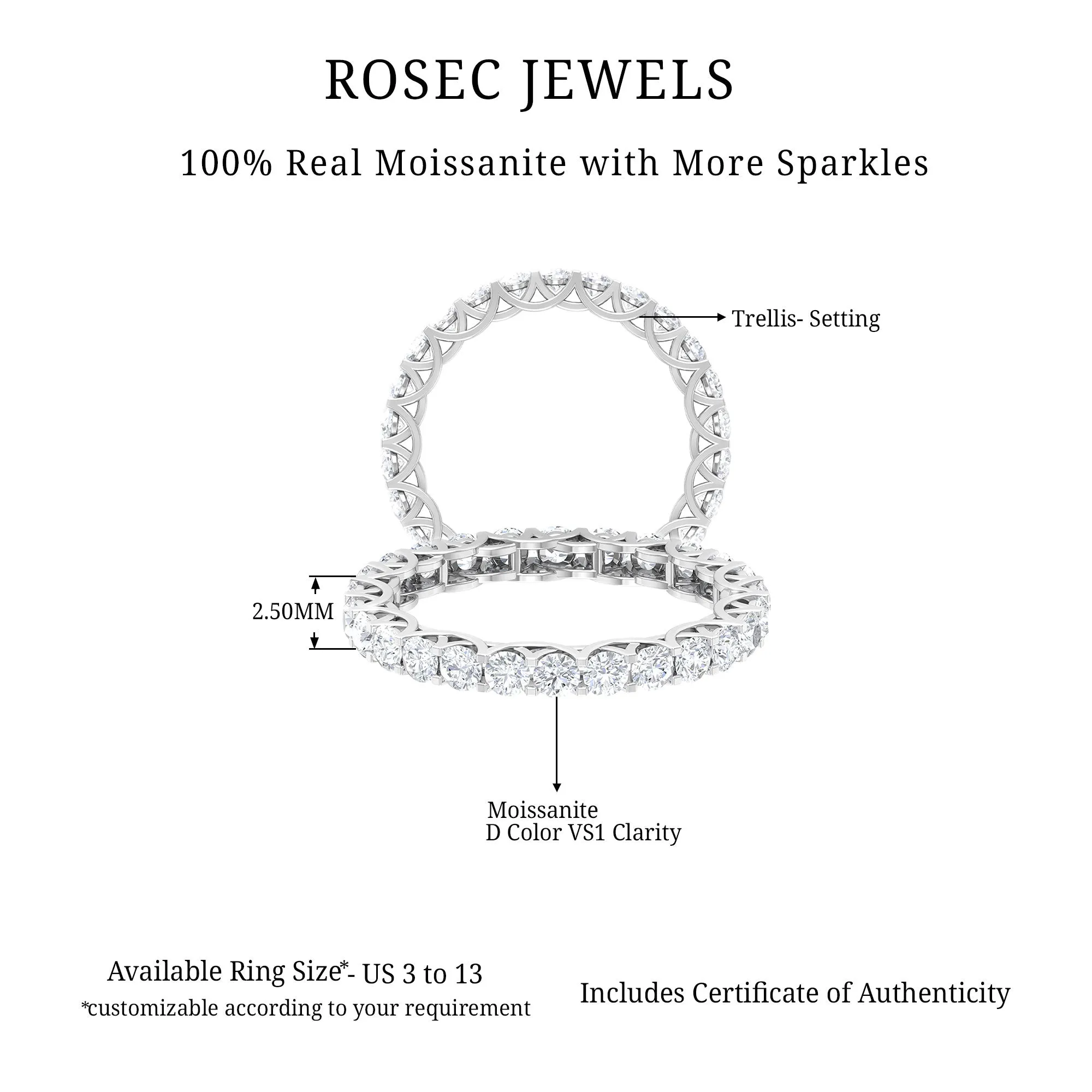 1.75 CT Round Cut Moissanite Full Eternity Ring for Women