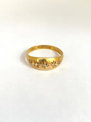 18ct Gold, 5 stone Diamond Starburst Ring, Hallmarked 18ct Gold, Birmingham, 1896