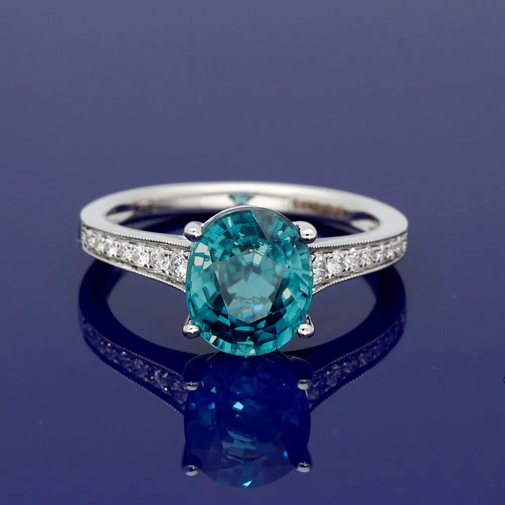 18ct White Gold Blue Zircon and Diamond Ring