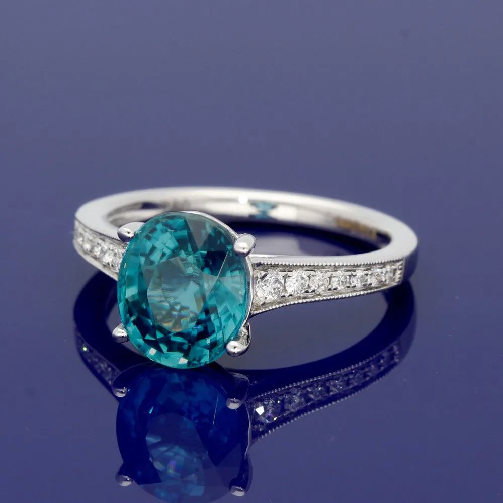 18ct White Gold Blue Zircon and Diamond Ring