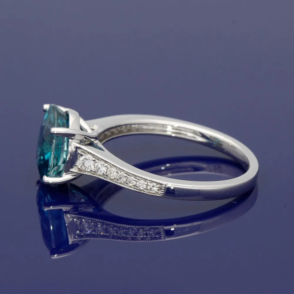 18ct White Gold Blue Zircon and Diamond Ring