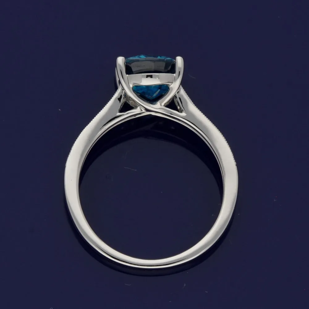 18ct White Gold Blue Zircon and Diamond Ring