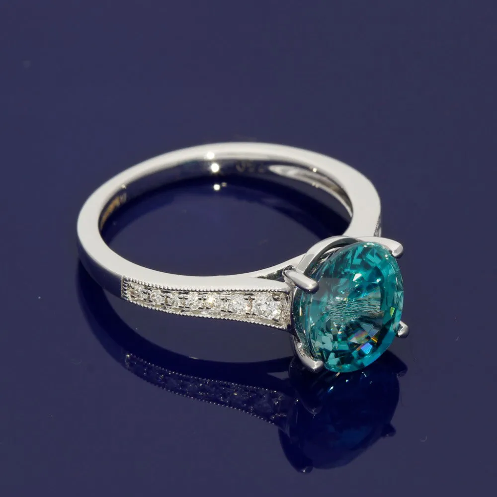 18ct White Gold Blue Zircon and Diamond Ring