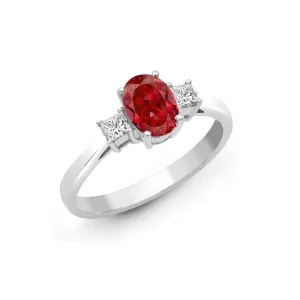 18ct White Gold Diamond And Ruby 3 Stone Ring