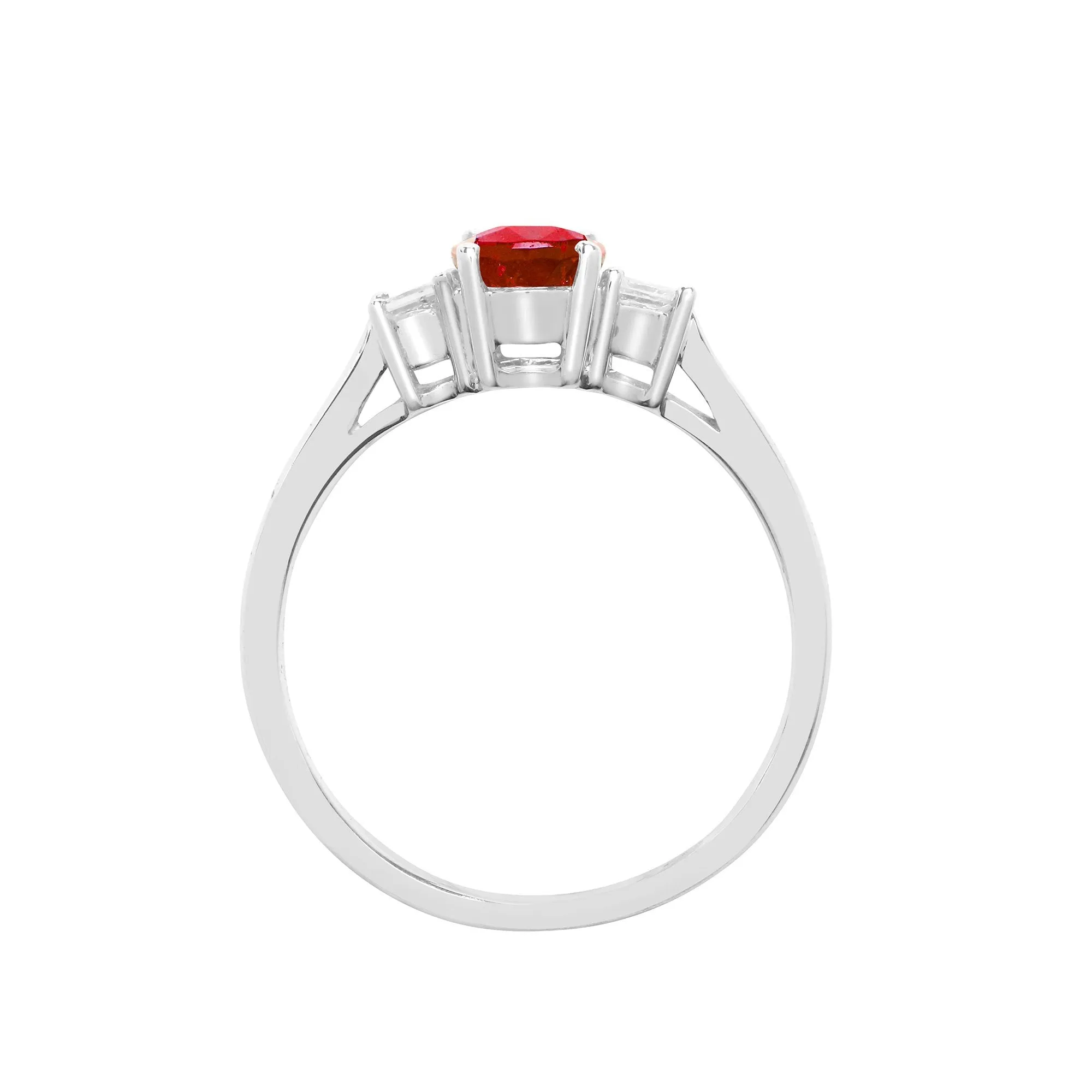 18ct White Gold Diamond And Ruby 3 Stone Ring