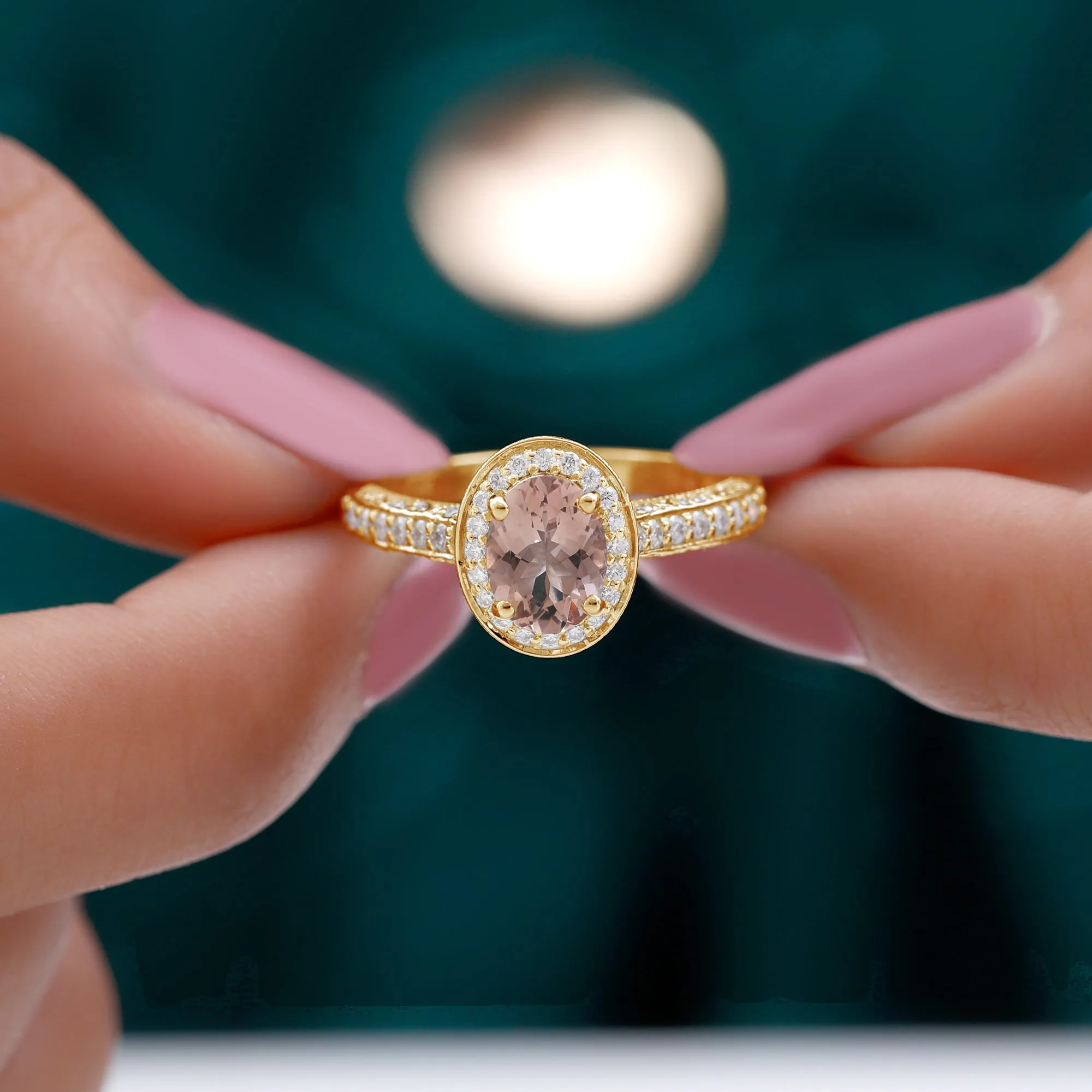 2 CT Morganite Engagement Milgrain Ring with Diamond Accent