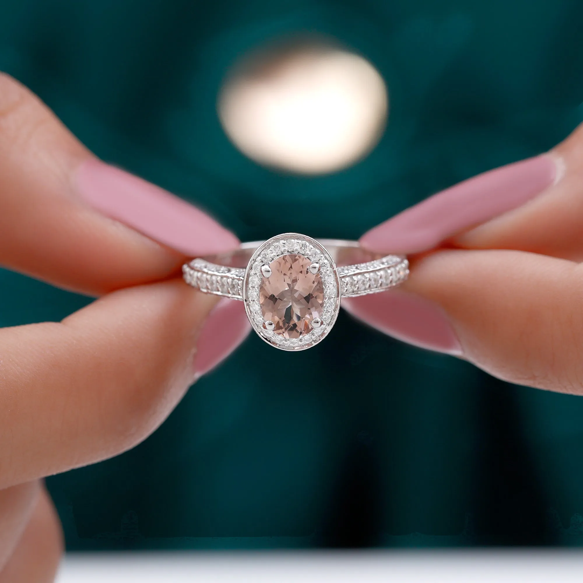 2 CT Morganite Engagement Milgrain Ring with Diamond Accent