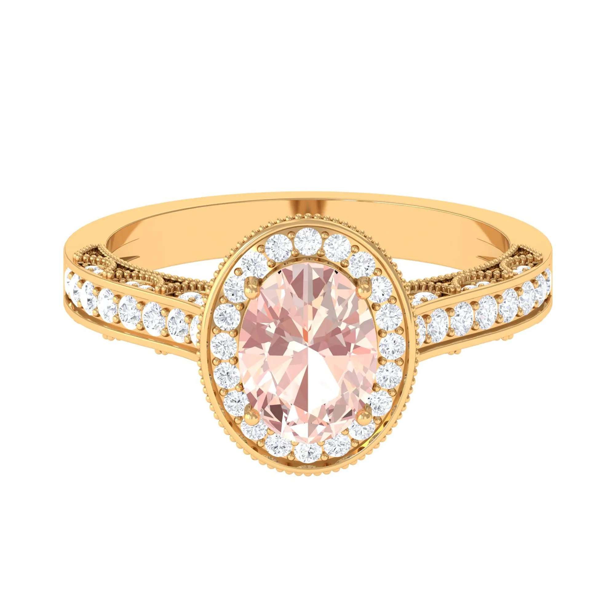 2 CT Morganite Engagement Milgrain Ring with Diamond Accent