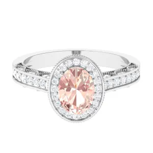 2 CT Morganite Engagement Milgrain Ring with Diamond Accent