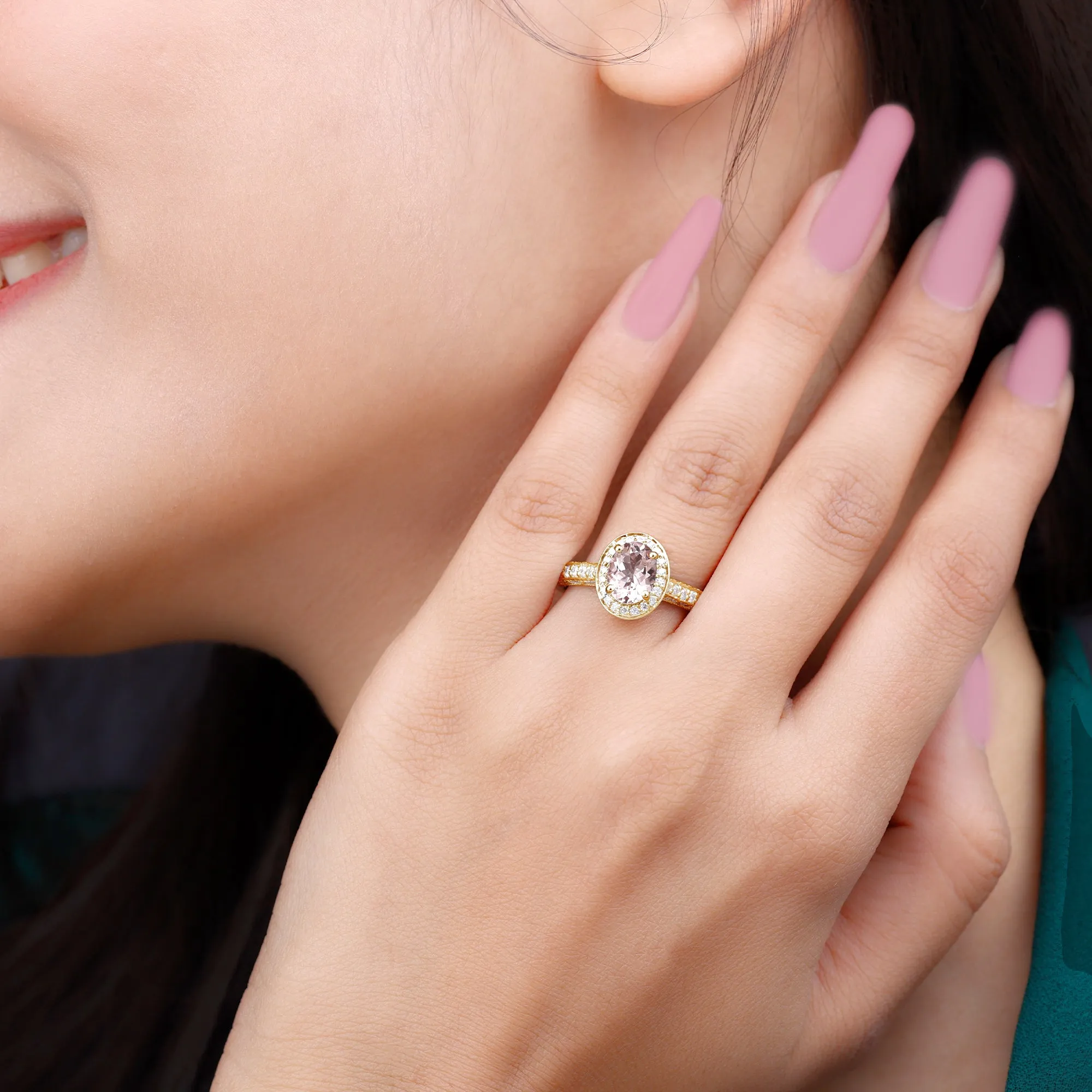 2 CT Morganite Engagement Milgrain Ring with Diamond Accent
