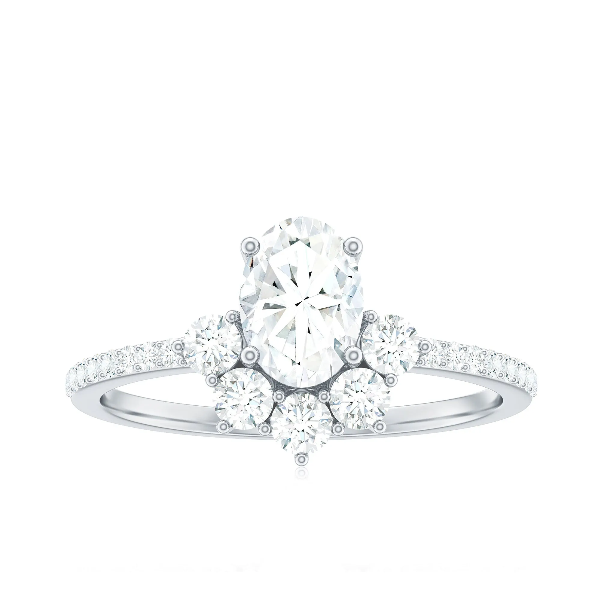 2 CT Oval Cubic Zirconia Engagement Ring with Half Halo