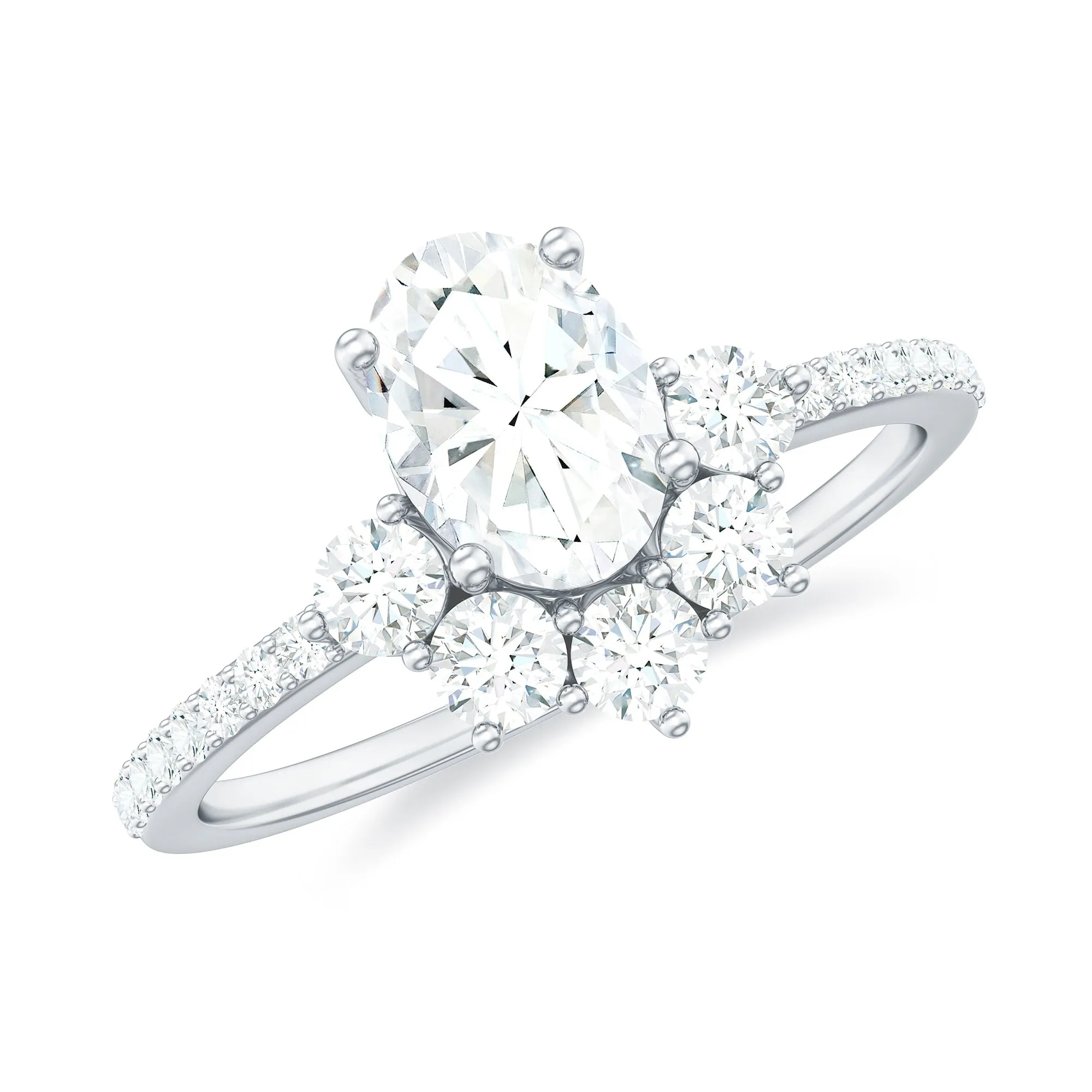 2 CT Oval Cubic Zirconia Engagement Ring with Half Halo