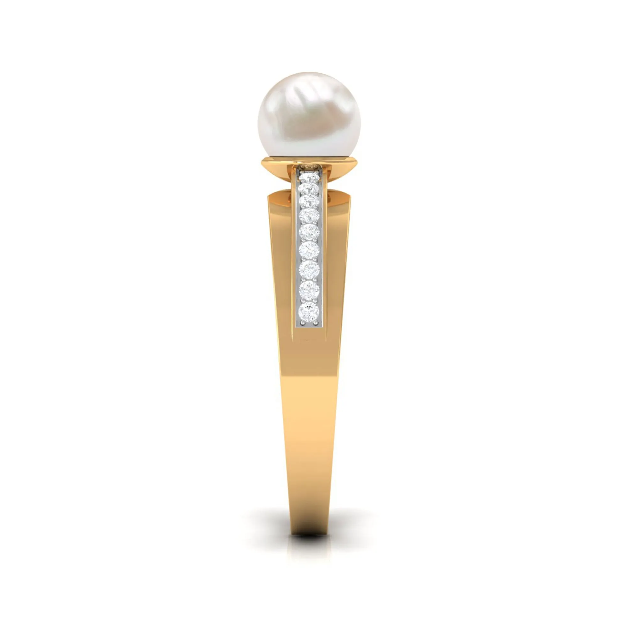 2.50 CT Freshwater Pearl Solitaire Ring with Diamond Side Stones