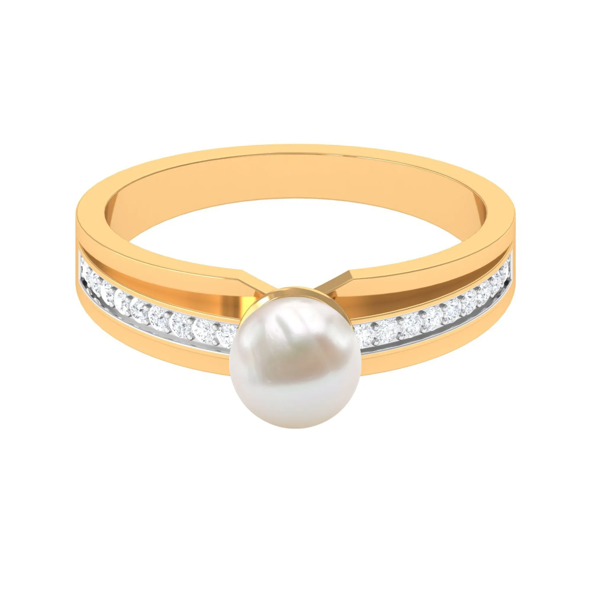 2.50 CT Freshwater Pearl Solitaire Ring with Diamond Side Stones