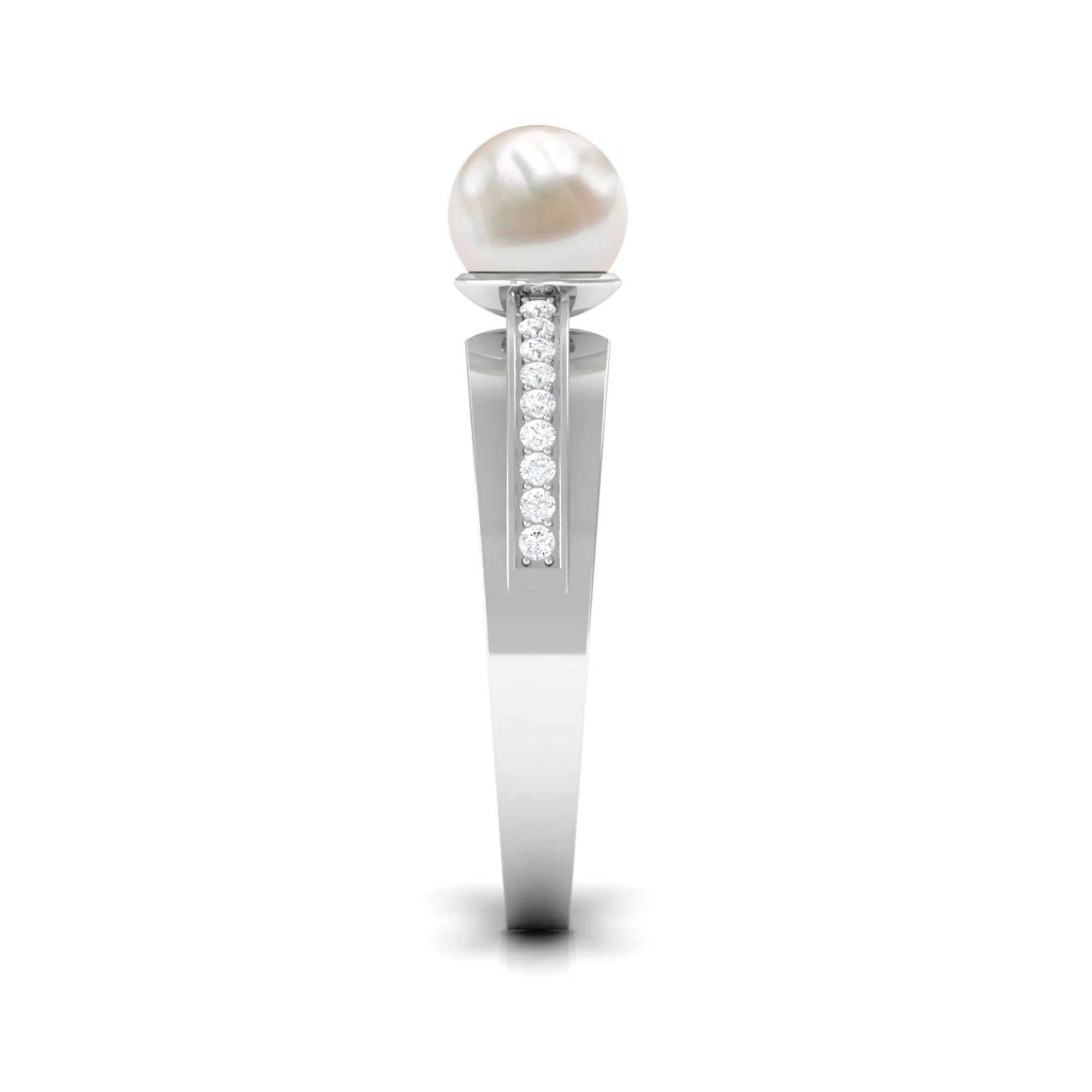 2.50 CT Freshwater Pearl Solitaire Ring with Diamond Side Stones