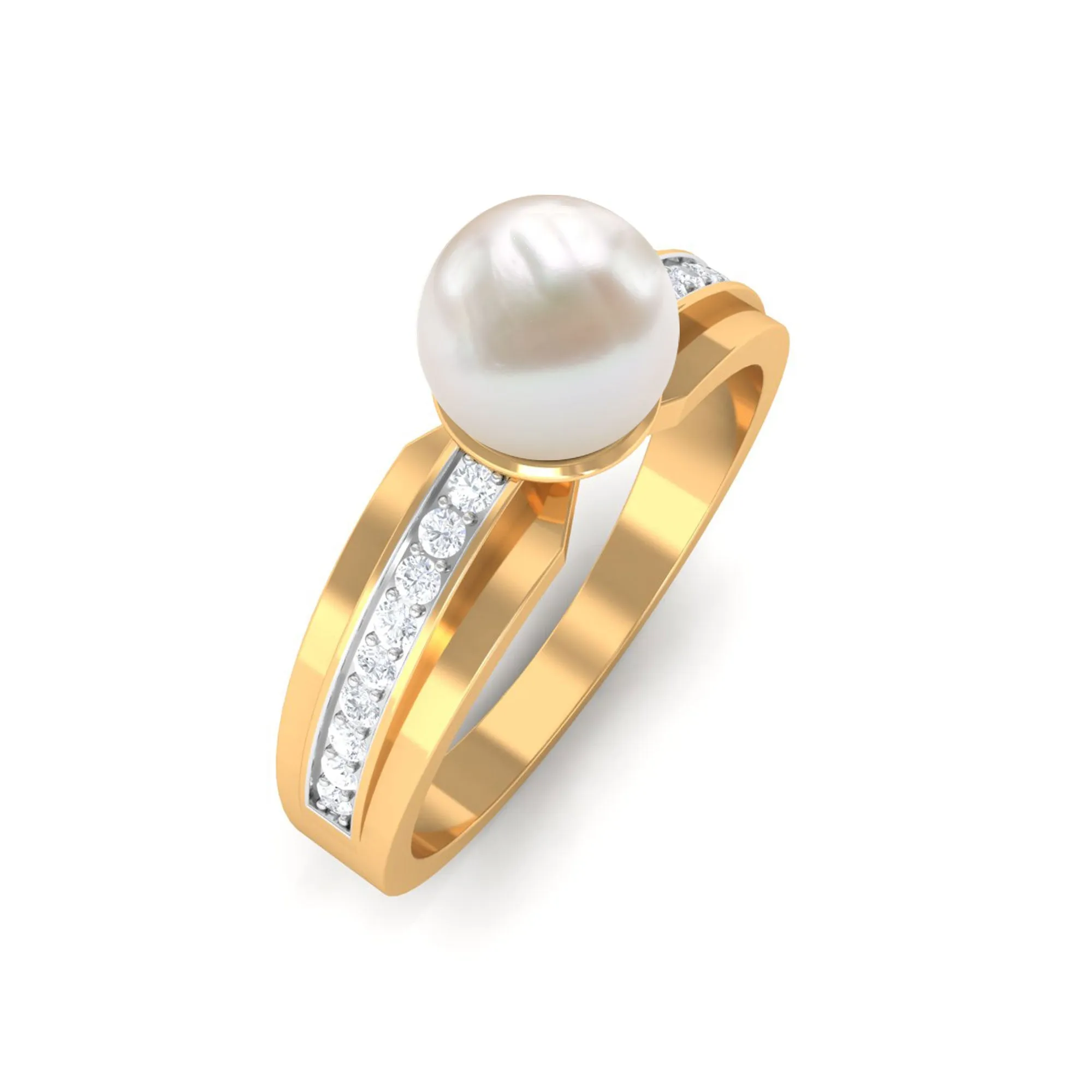 2.50 CT Freshwater Pearl Solitaire Ring with Diamond Side Stones