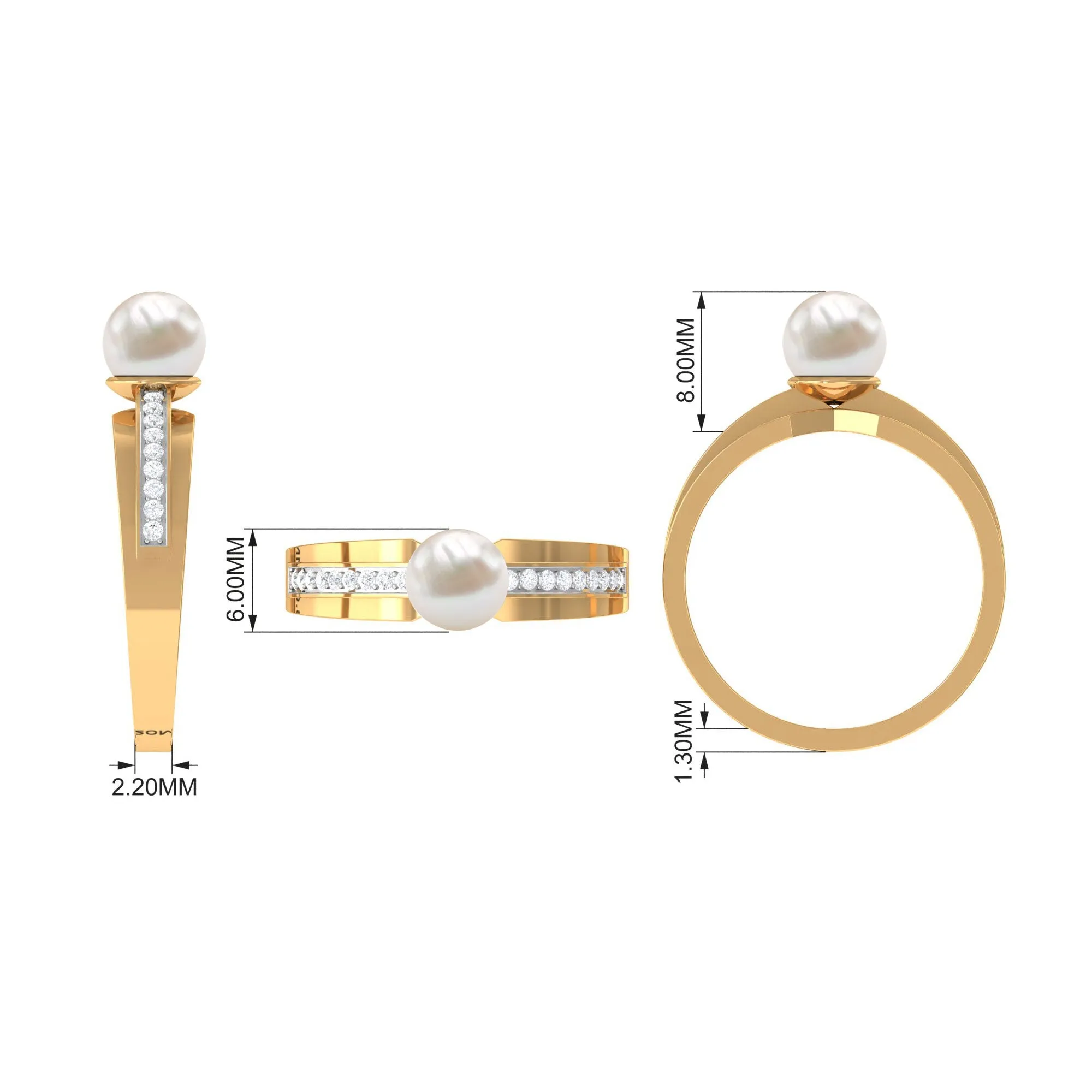 2.50 CT Freshwater Pearl Solitaire Ring with Diamond Side Stones